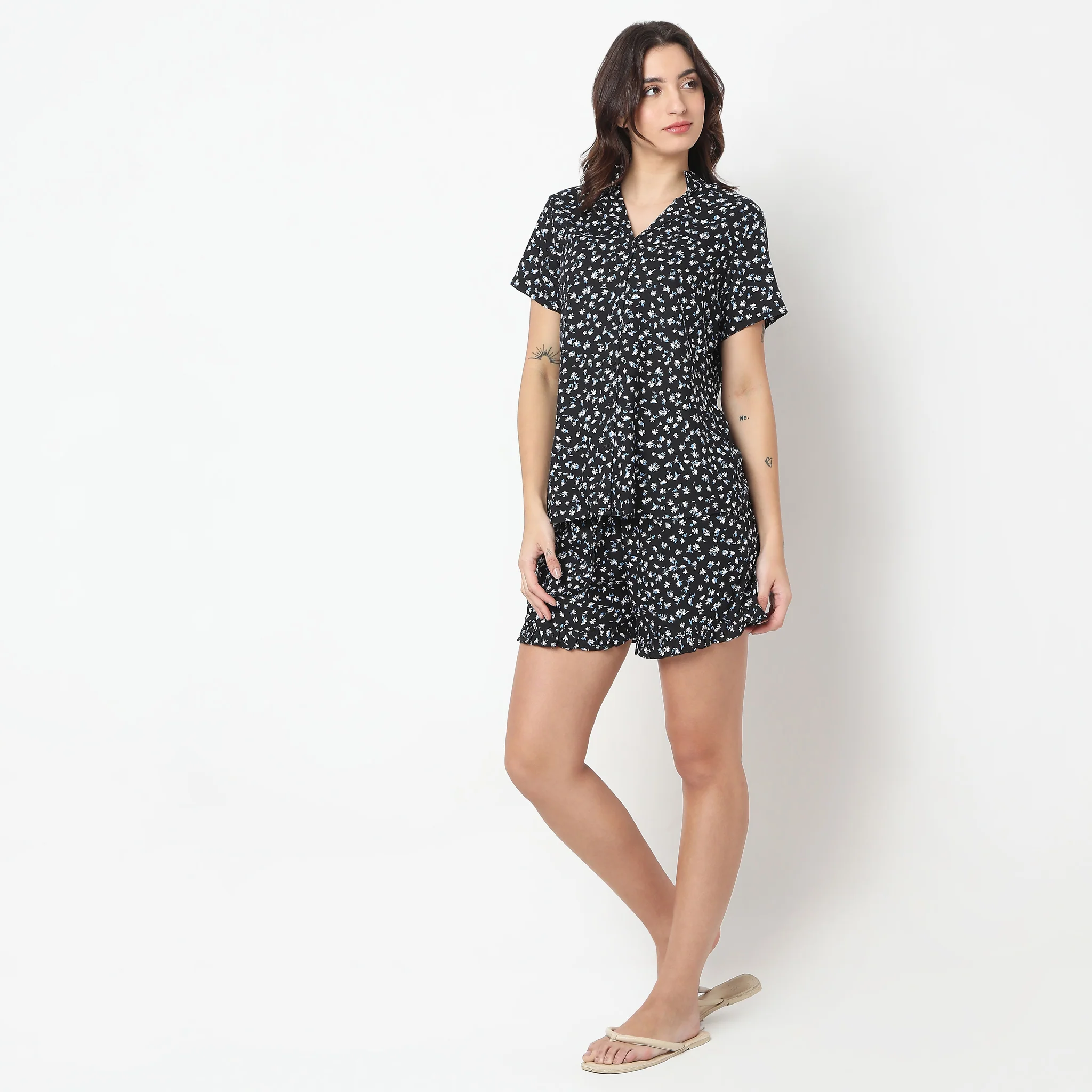 Woven Printed Shirt With Shorts Sleepwear Set - Image 5