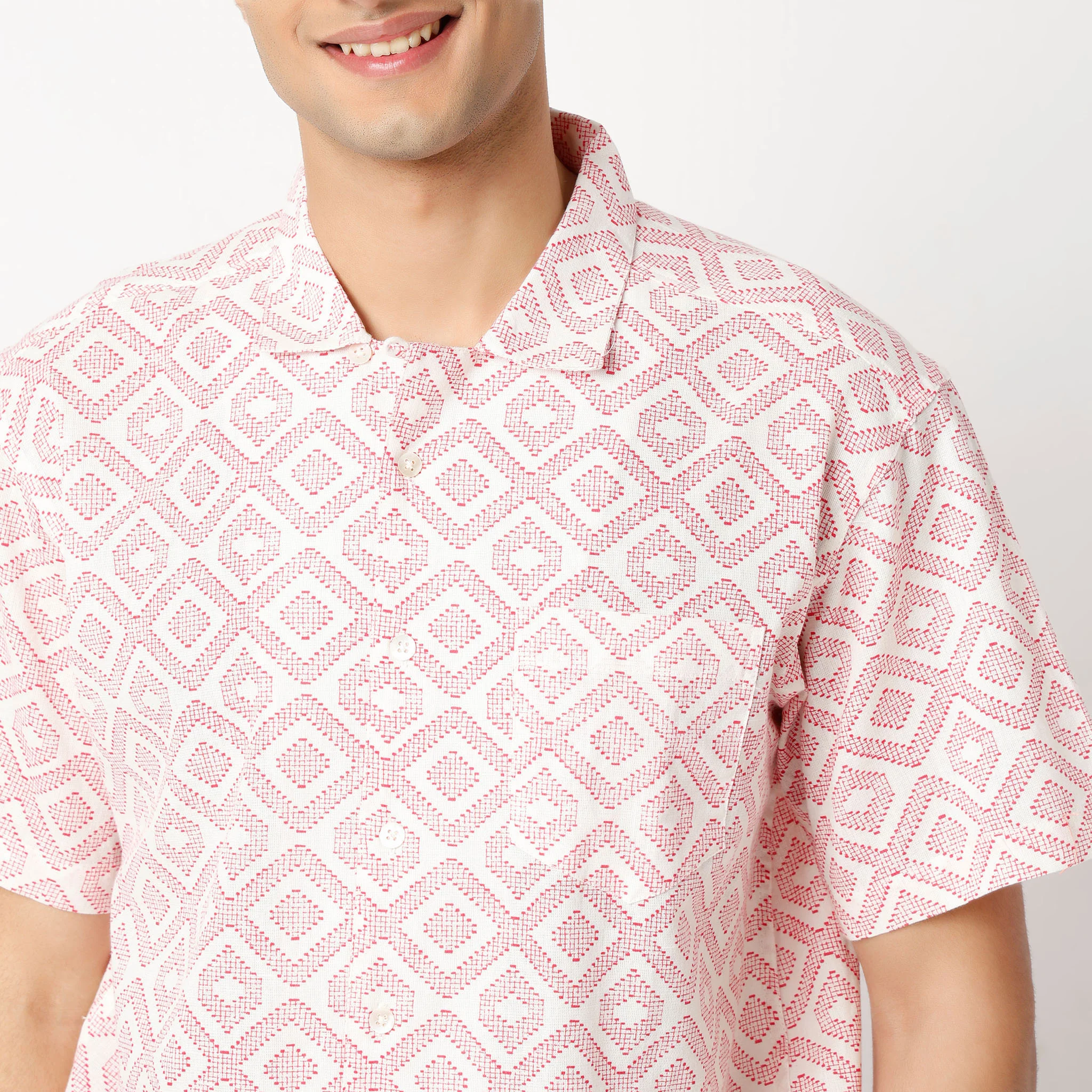 Over Size Printed Structure Cotton Flex Half Sleeve Shirt - Image 4