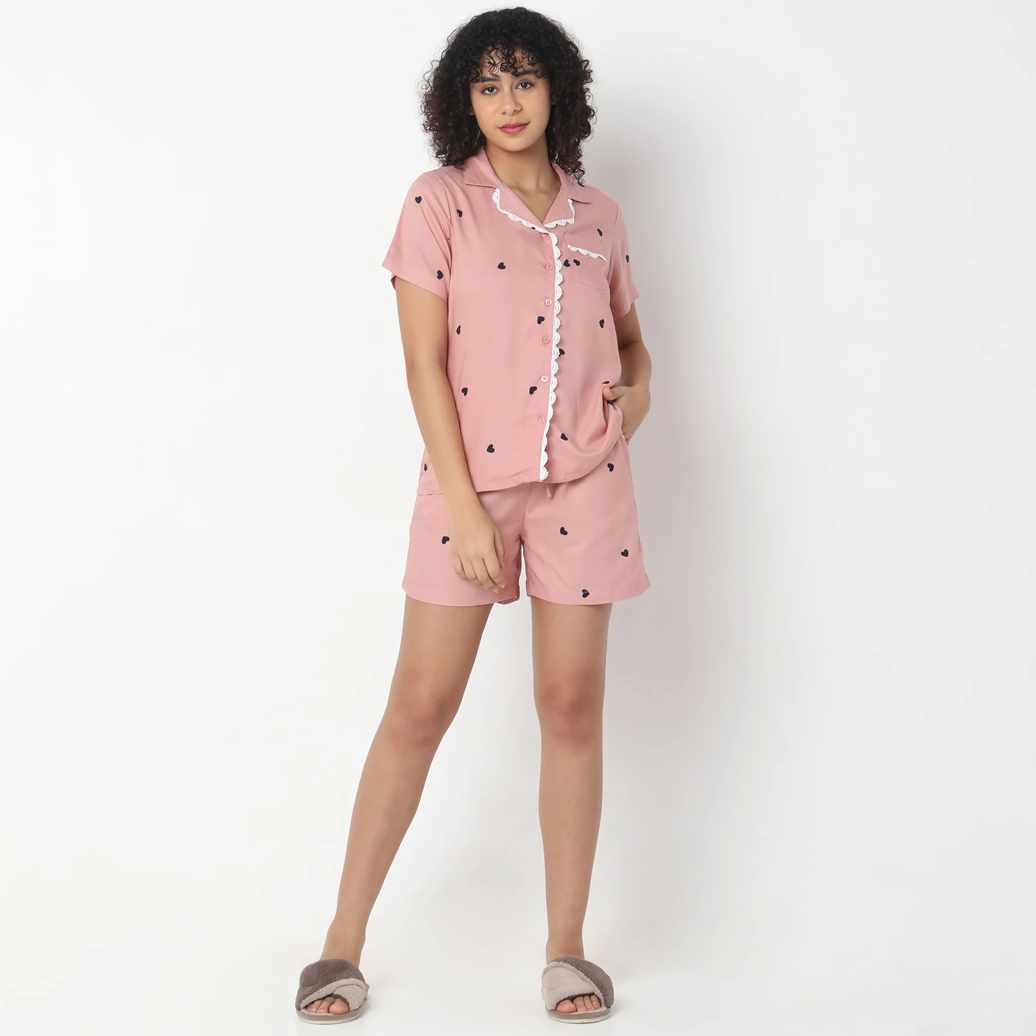 Woven Printed T-Shirt With Lounge Shorts Sleepwear Set - Image 2
