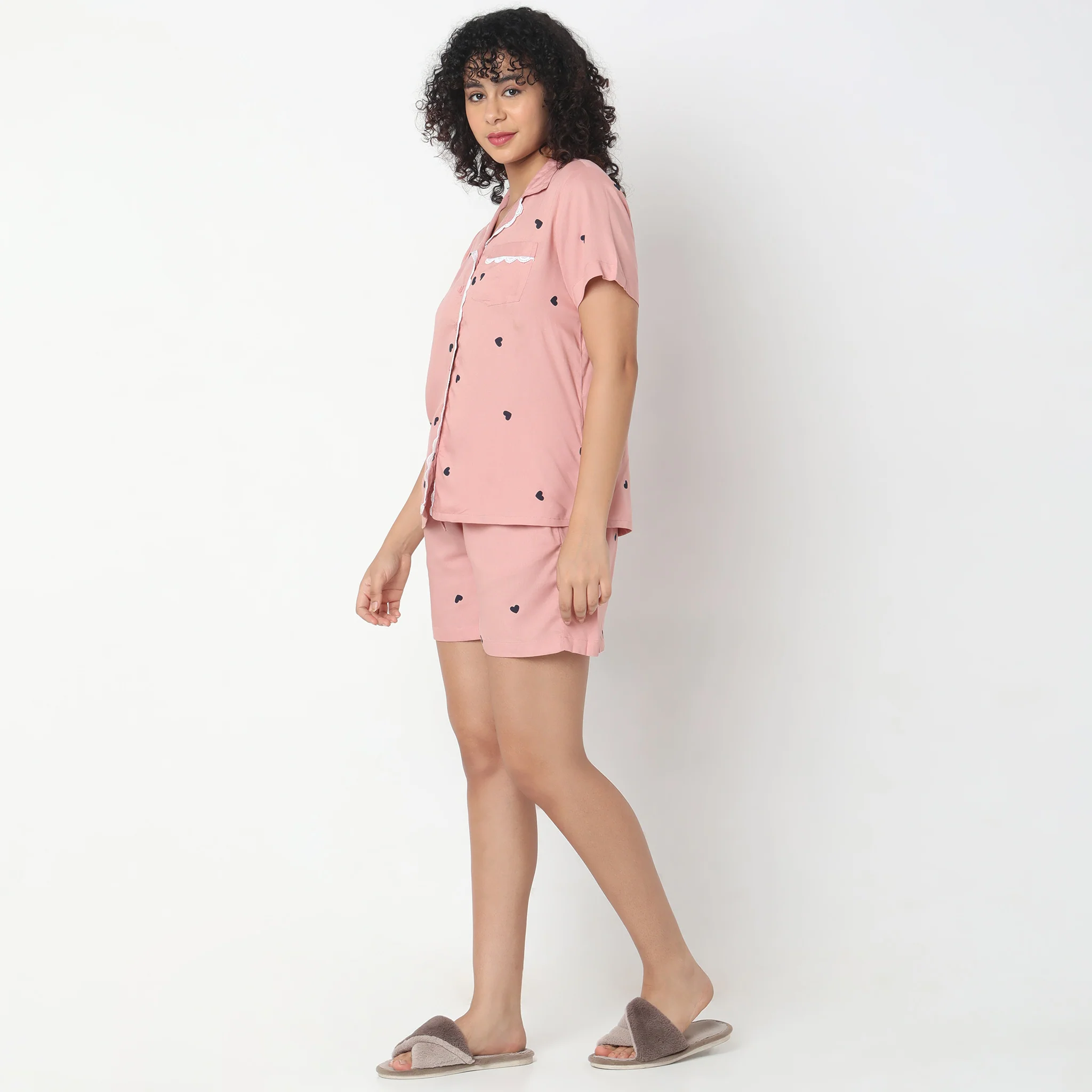 Woven Printed T-Shirt With Lounge Shorts Sleepwear Set - Image 5