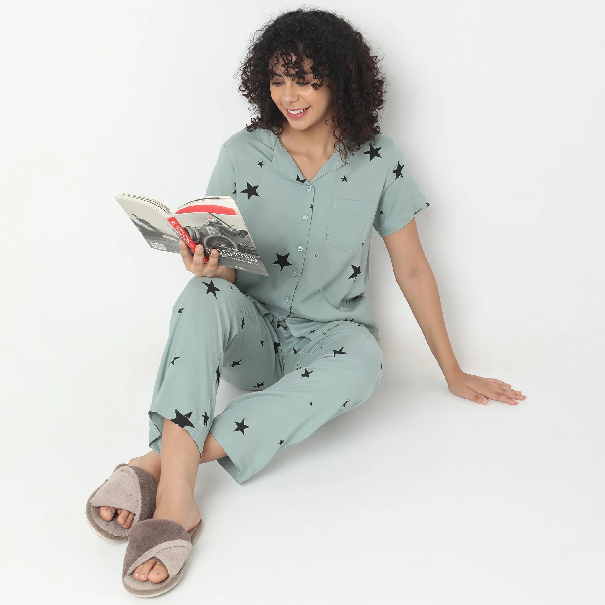 Woven Printed T-Shirt With Pyjama Sleepwear Set