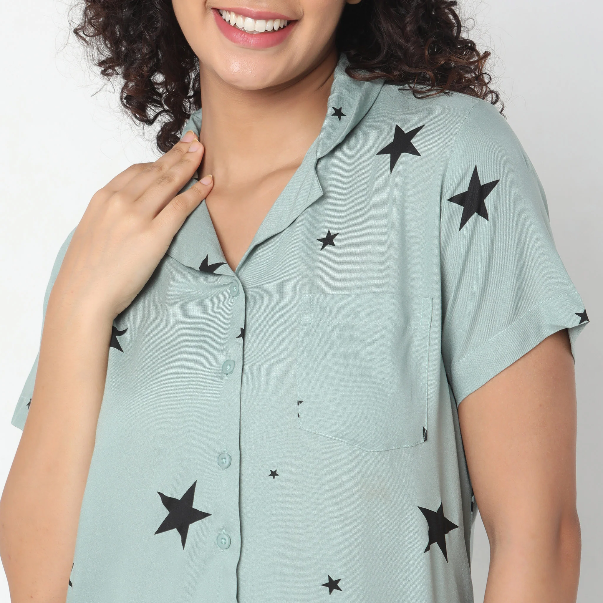 Woven Printed T-Shirt With Pyjama Sleepwear Set - Image 4