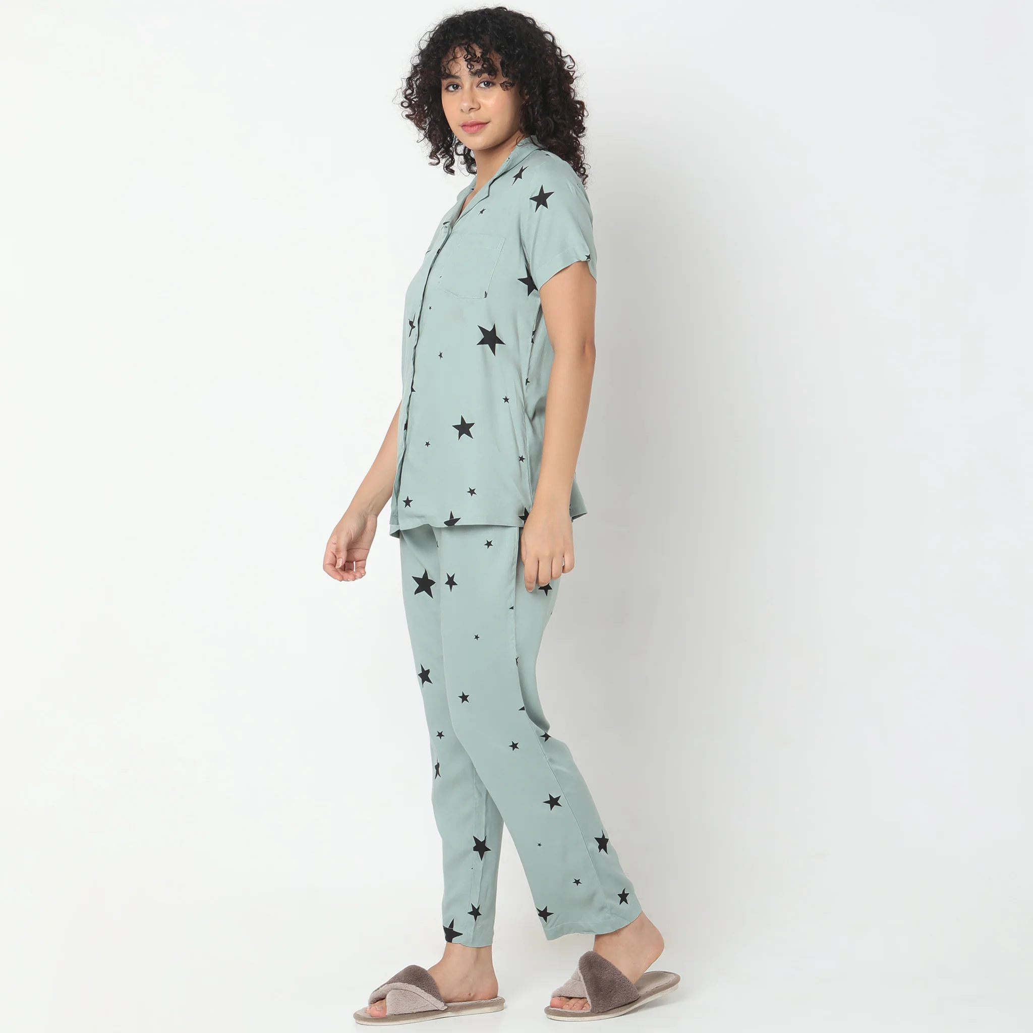 Woven Printed T-Shirt With Pyjama Sleepwear Set - Image 5