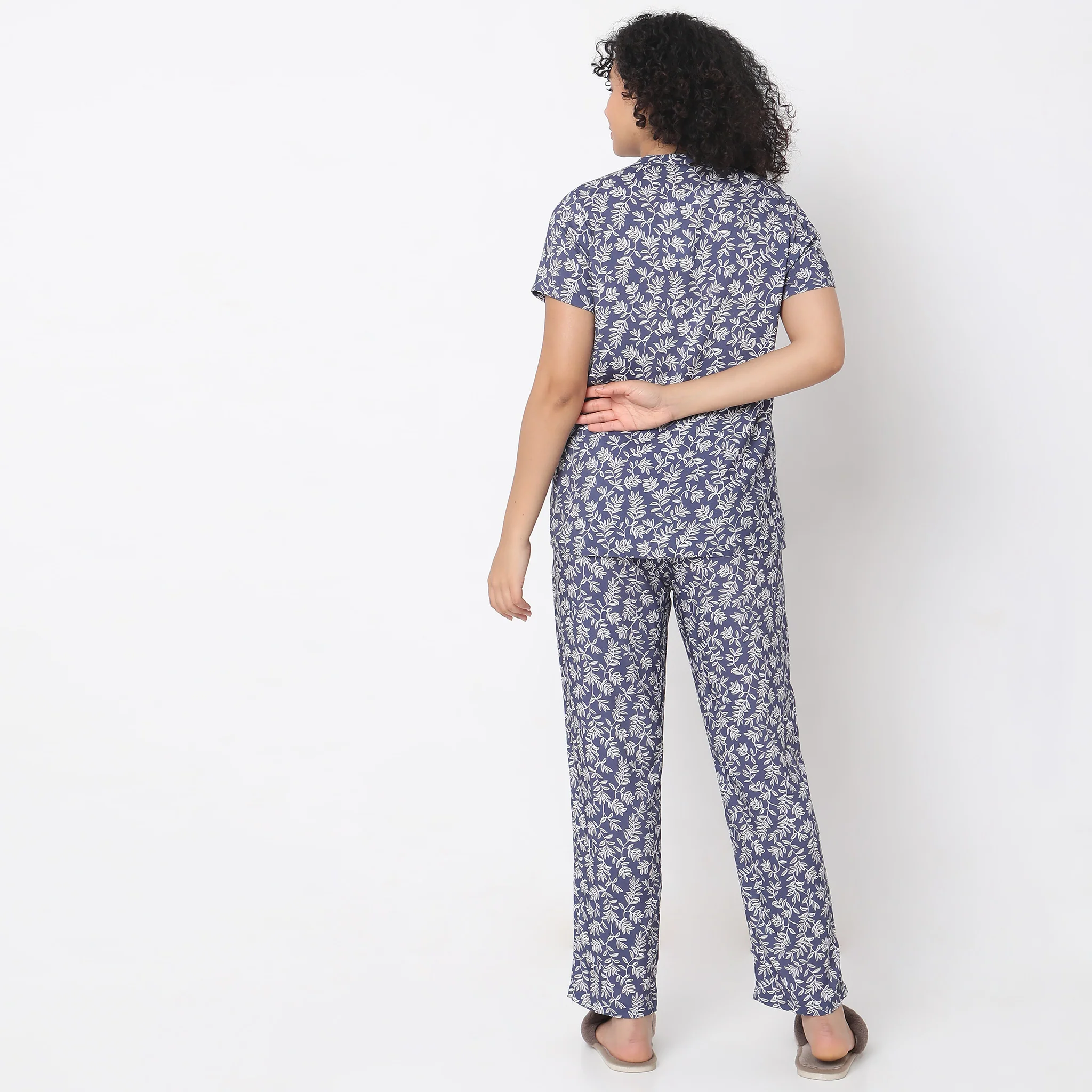 Woven Printed Top With Pyjama Sleepwear Set - Image 3