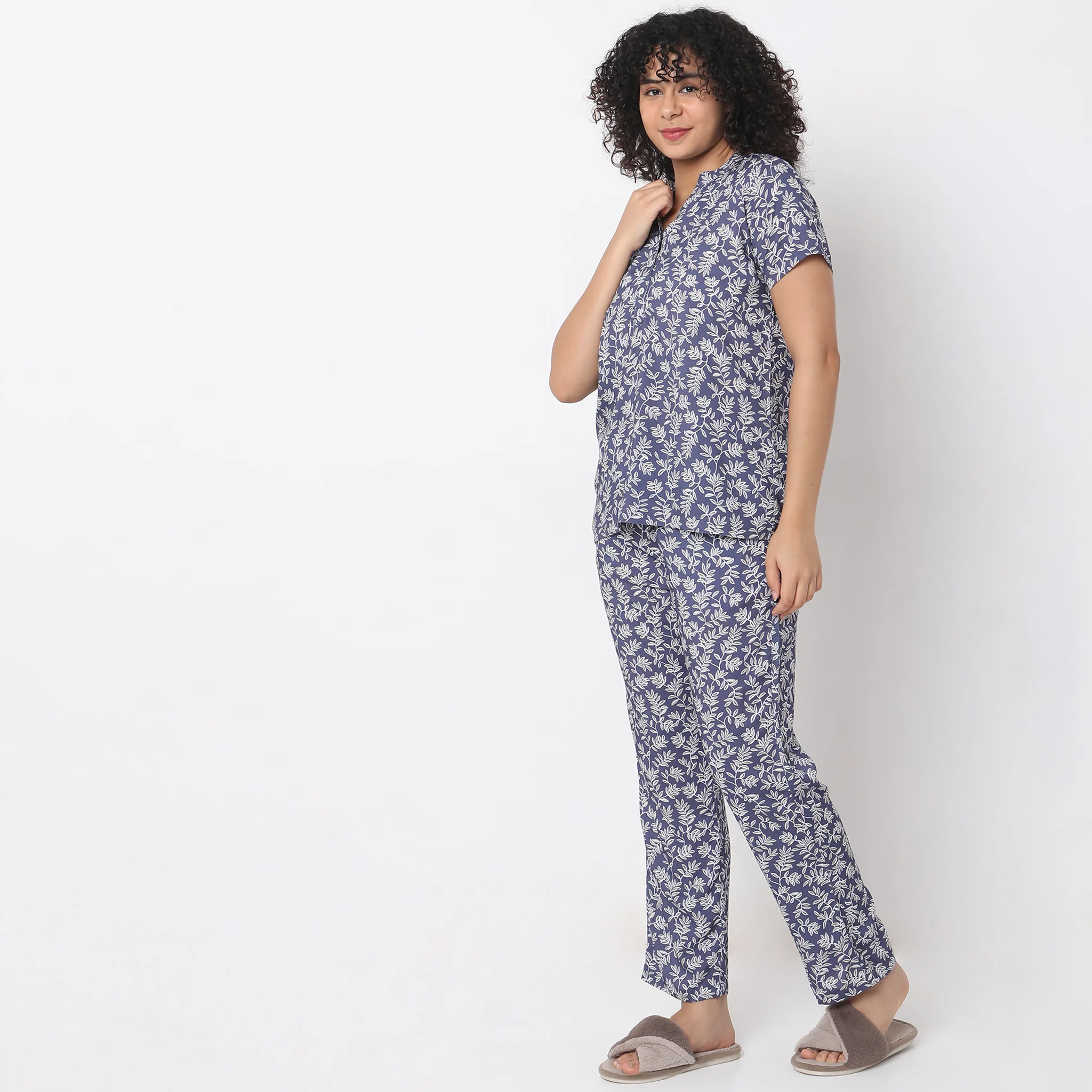 Woven Printed Top With Pyjama Sleepwear Set - Image 5