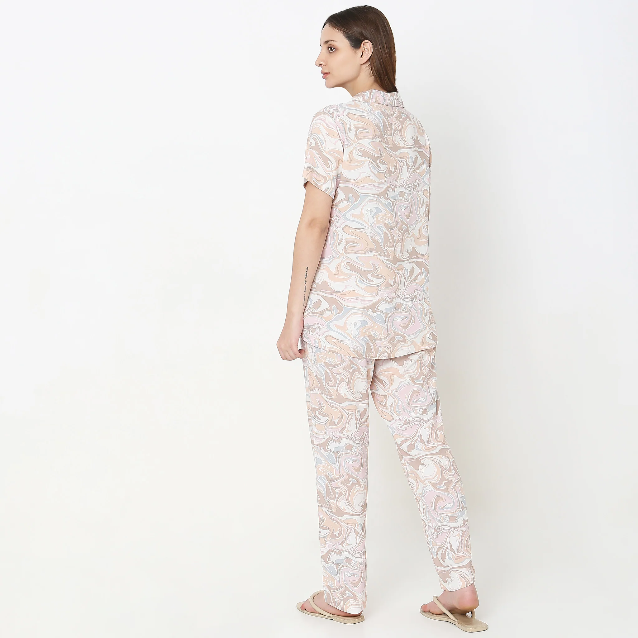 Woven Printed Top With Pyjama Sleepwear Set - Image 3