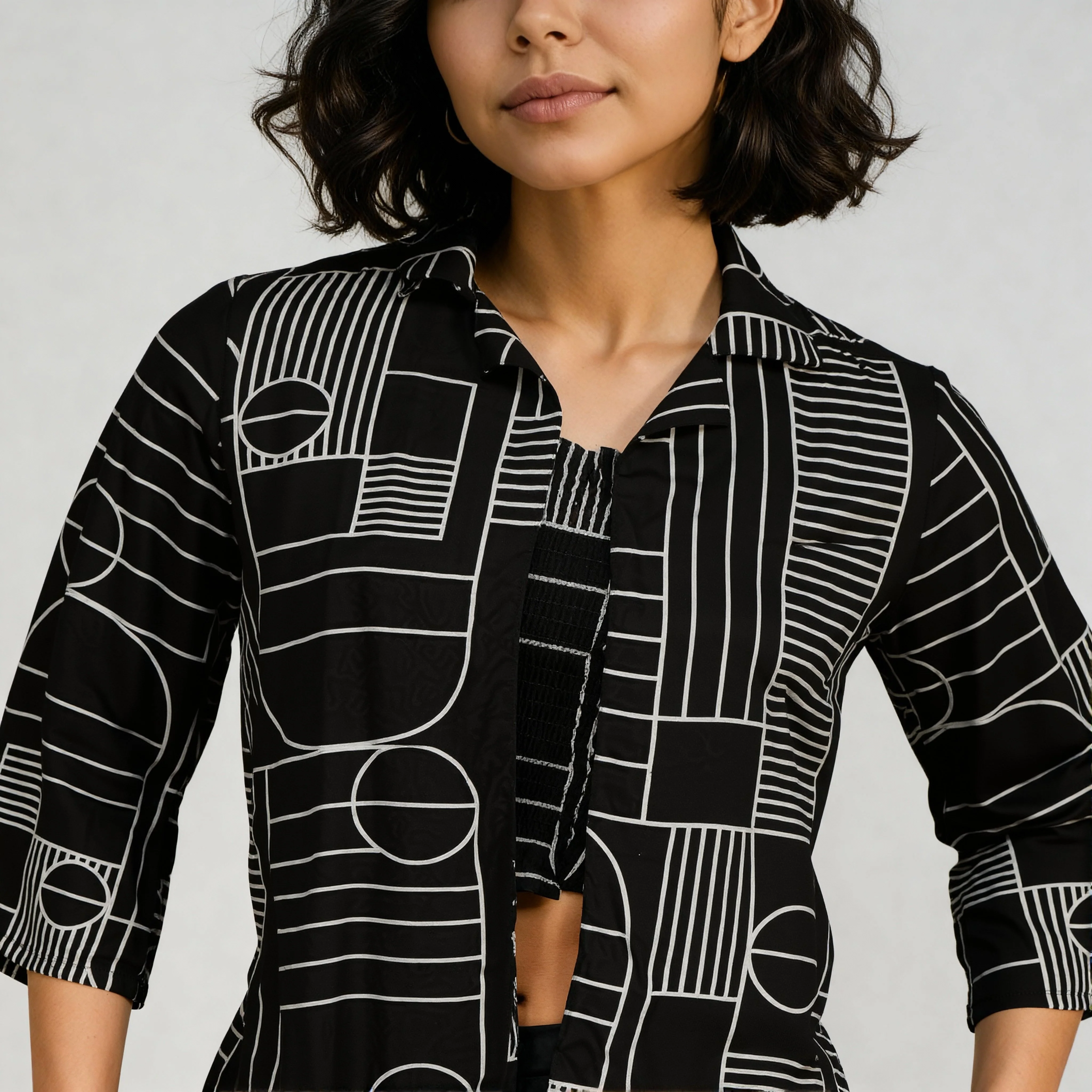Square Neck Full Sleeve Straight Cut Printed Shrug - Image 9