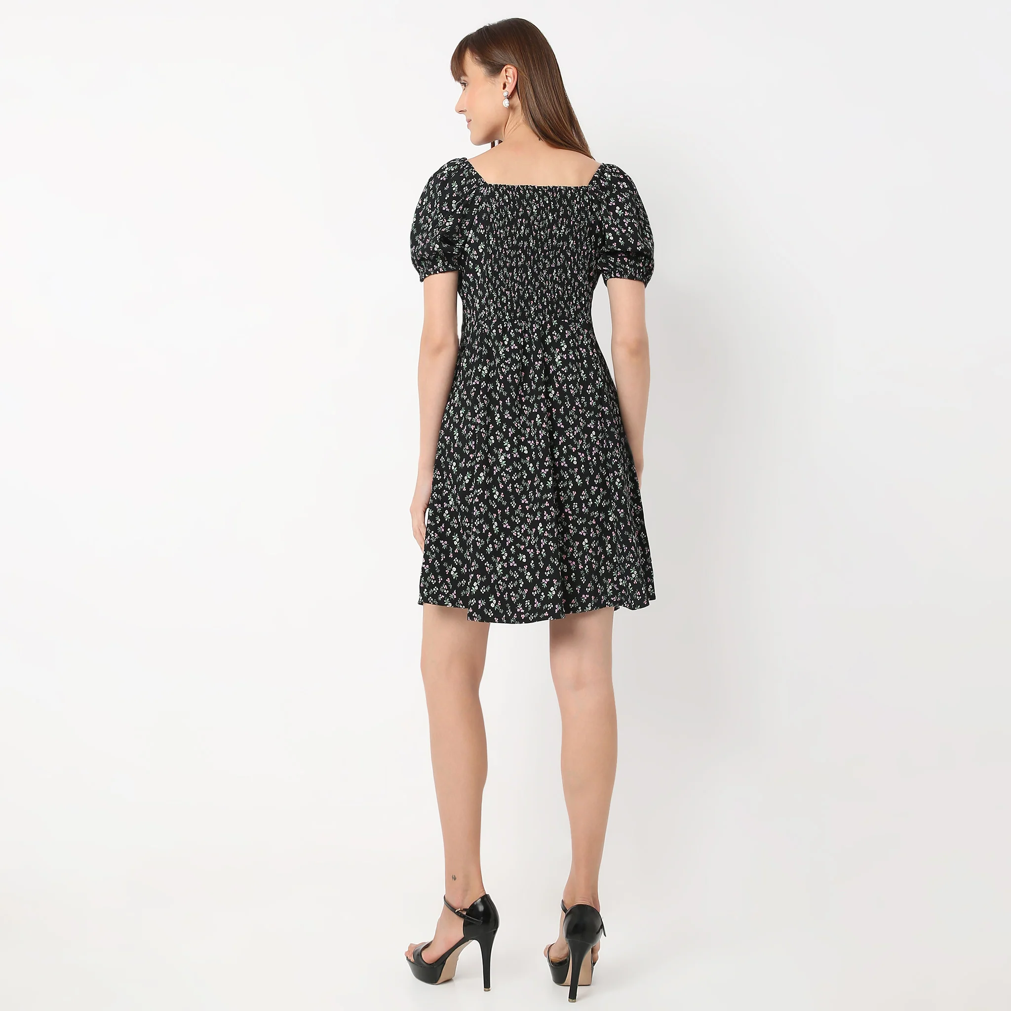 Sweetheart Neck Above Knee Flared Sleeve Flare Fit Floral Print Betty Dress - Image 3