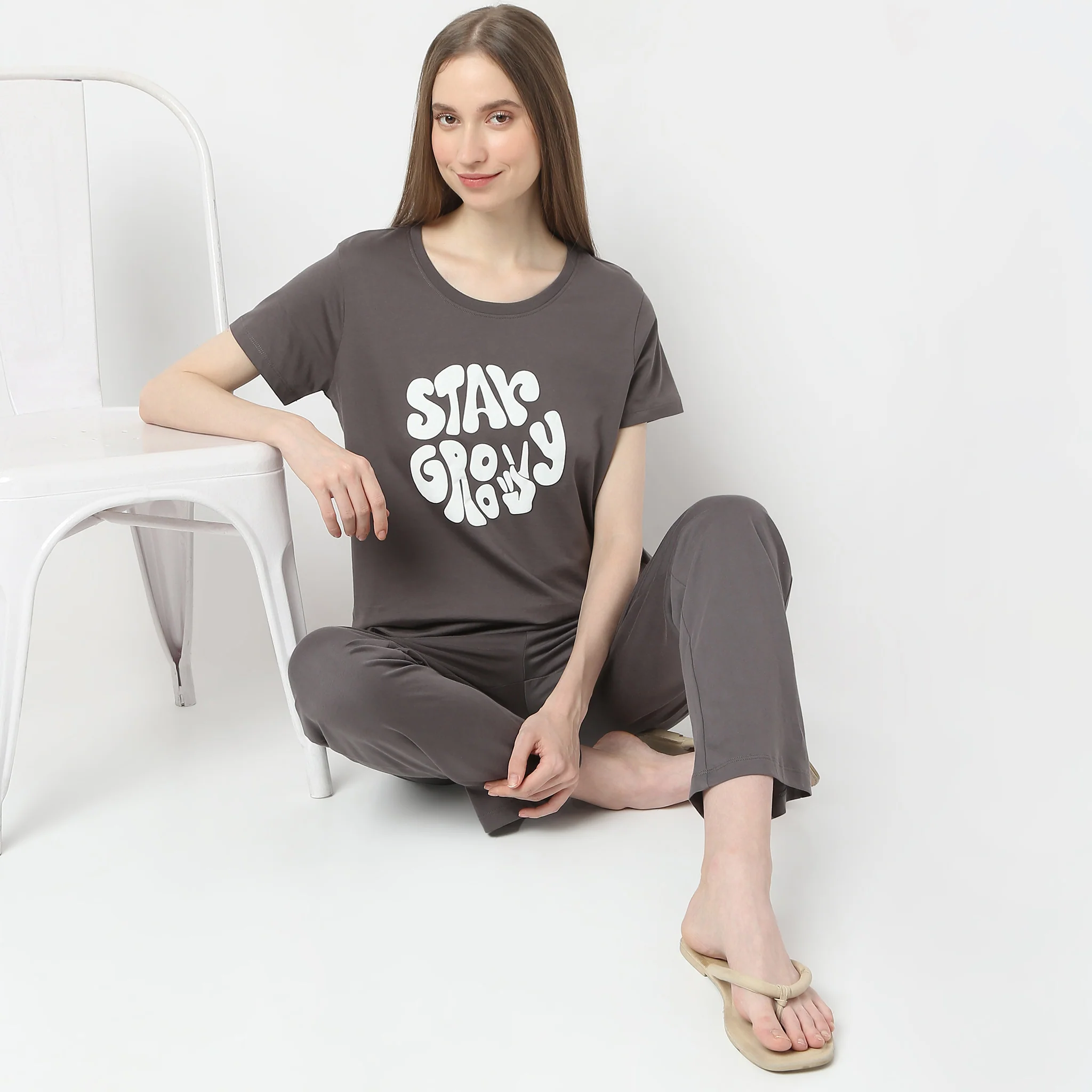 Text Print Short Sleeve Lounge T-Shirt
