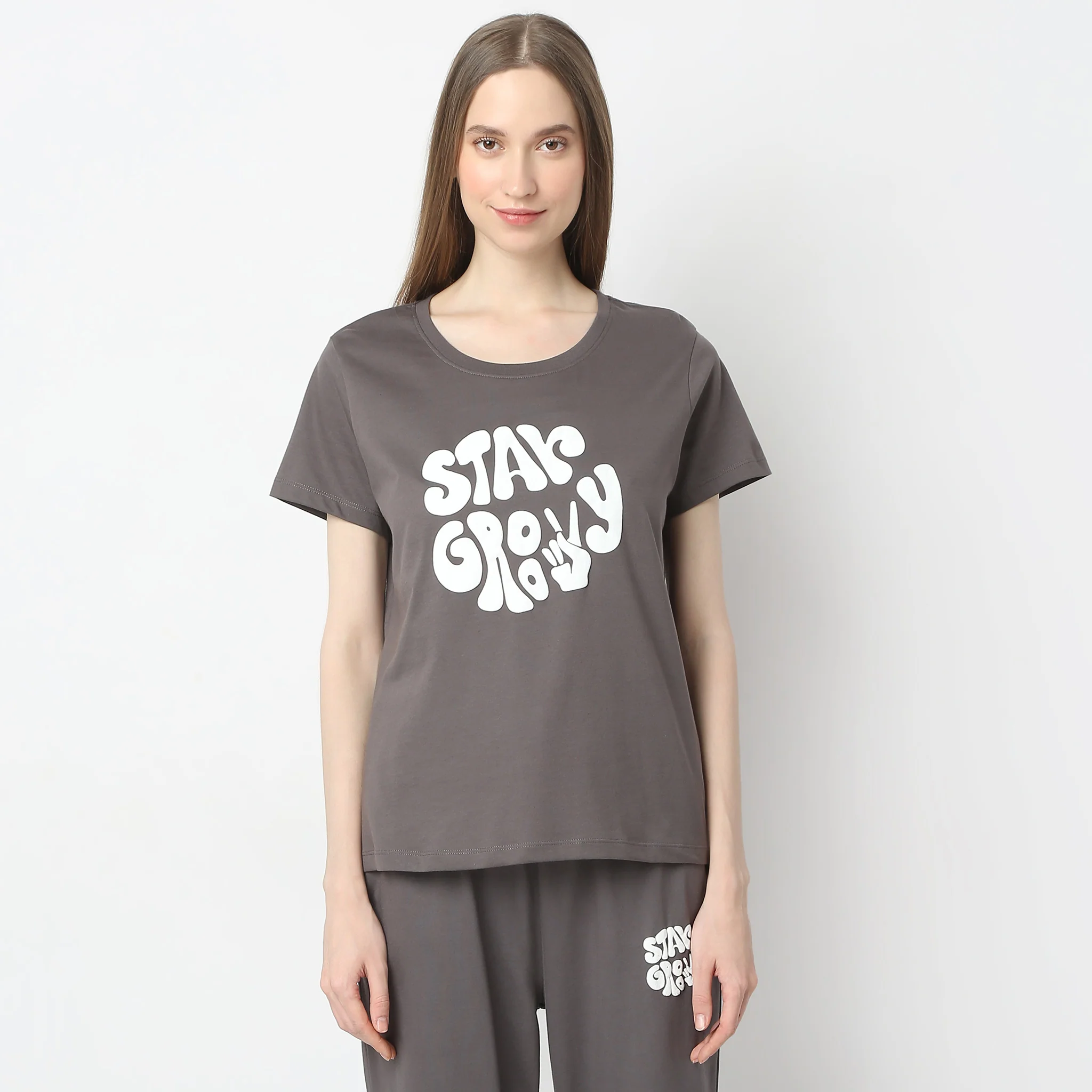 Text Print Short Sleeve Lounge T-Shirt - Image 2