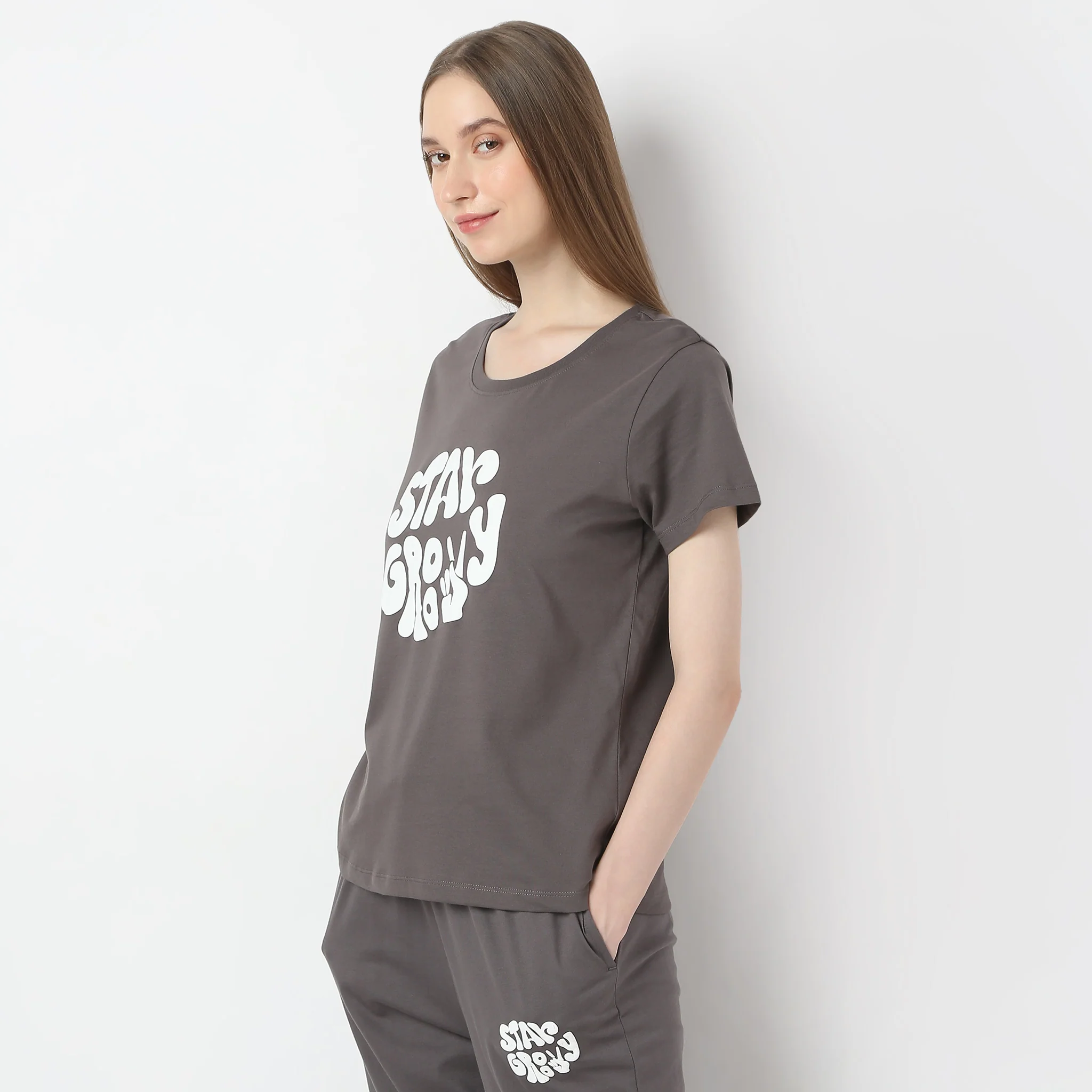 Text Print Short Sleeve Lounge T-Shirt - Image 5
