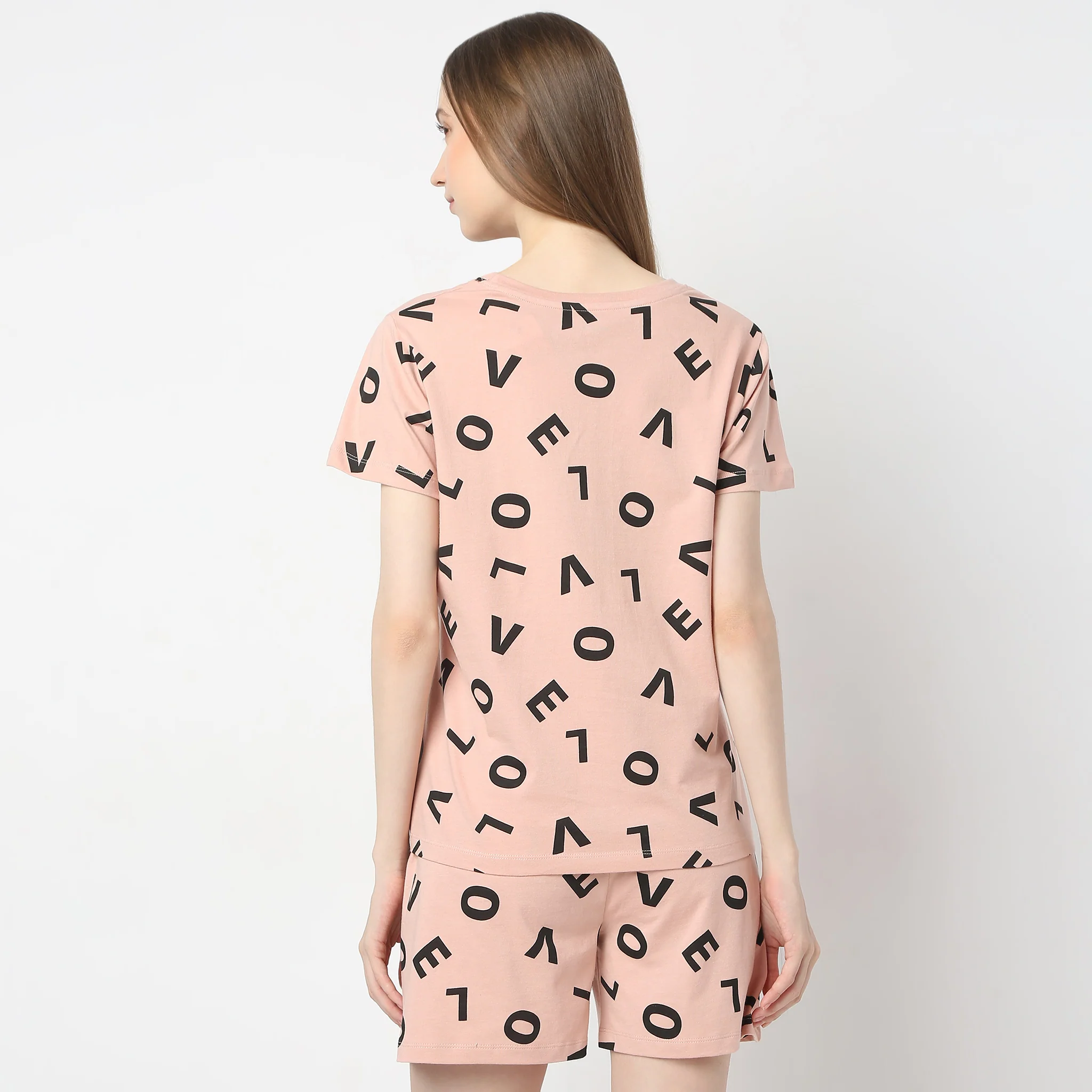 Heart Print Straight Short Sleeve Lounge T-Shirt - Image 3