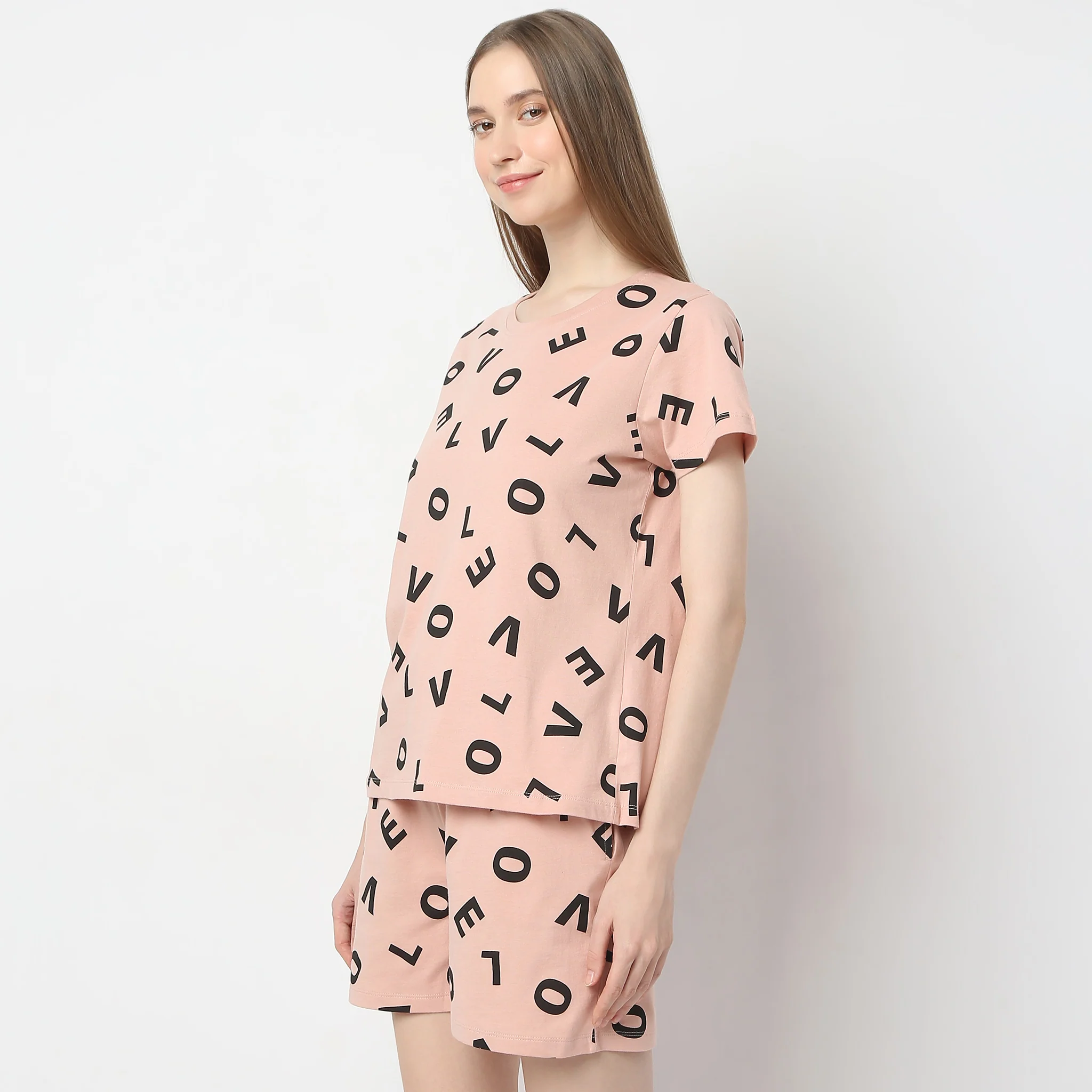 Heart Print Straight Short Sleeve Lounge T-Shirt - Image 5
