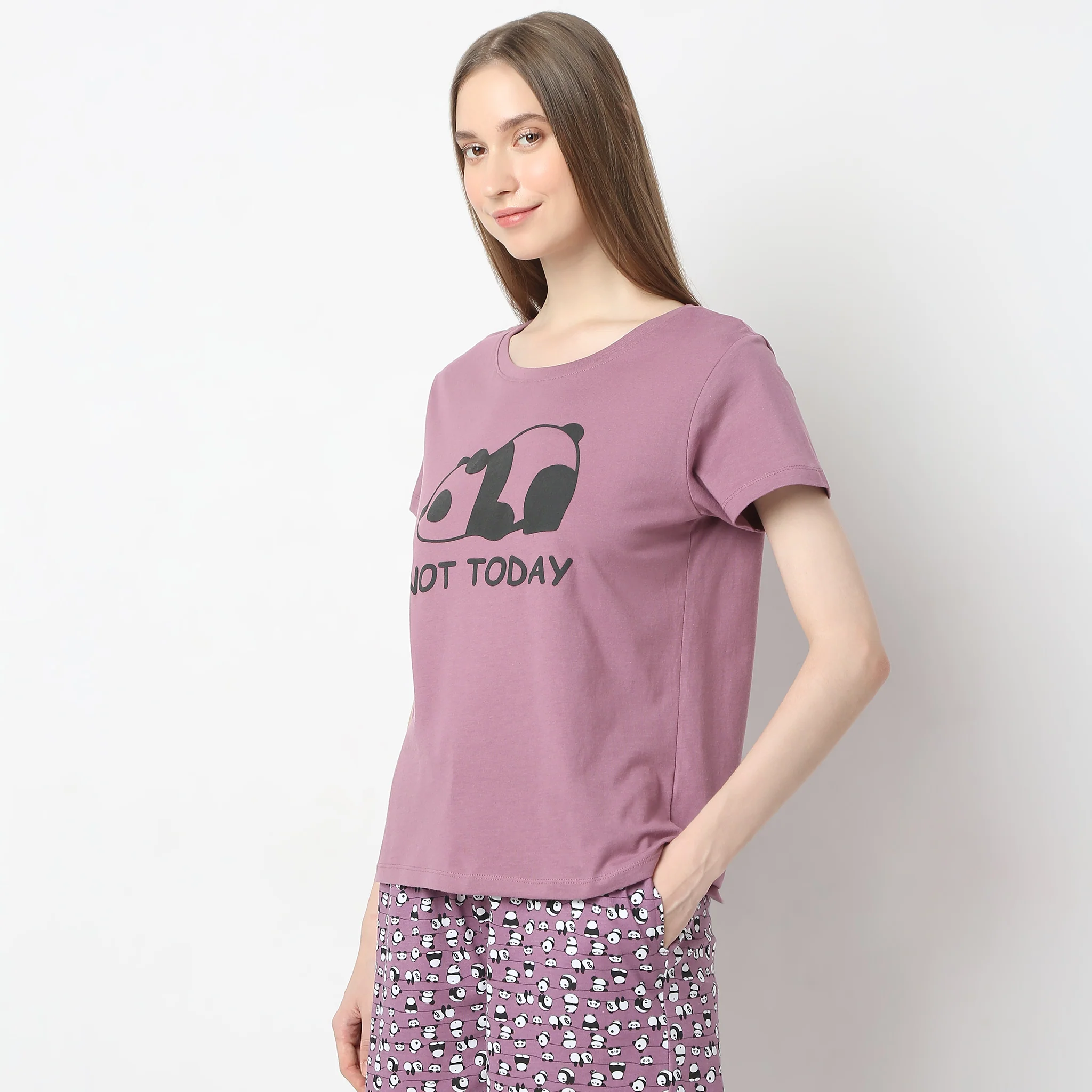 Text Print Straight Short Sleeve Lounge T-Shirt - Image 5