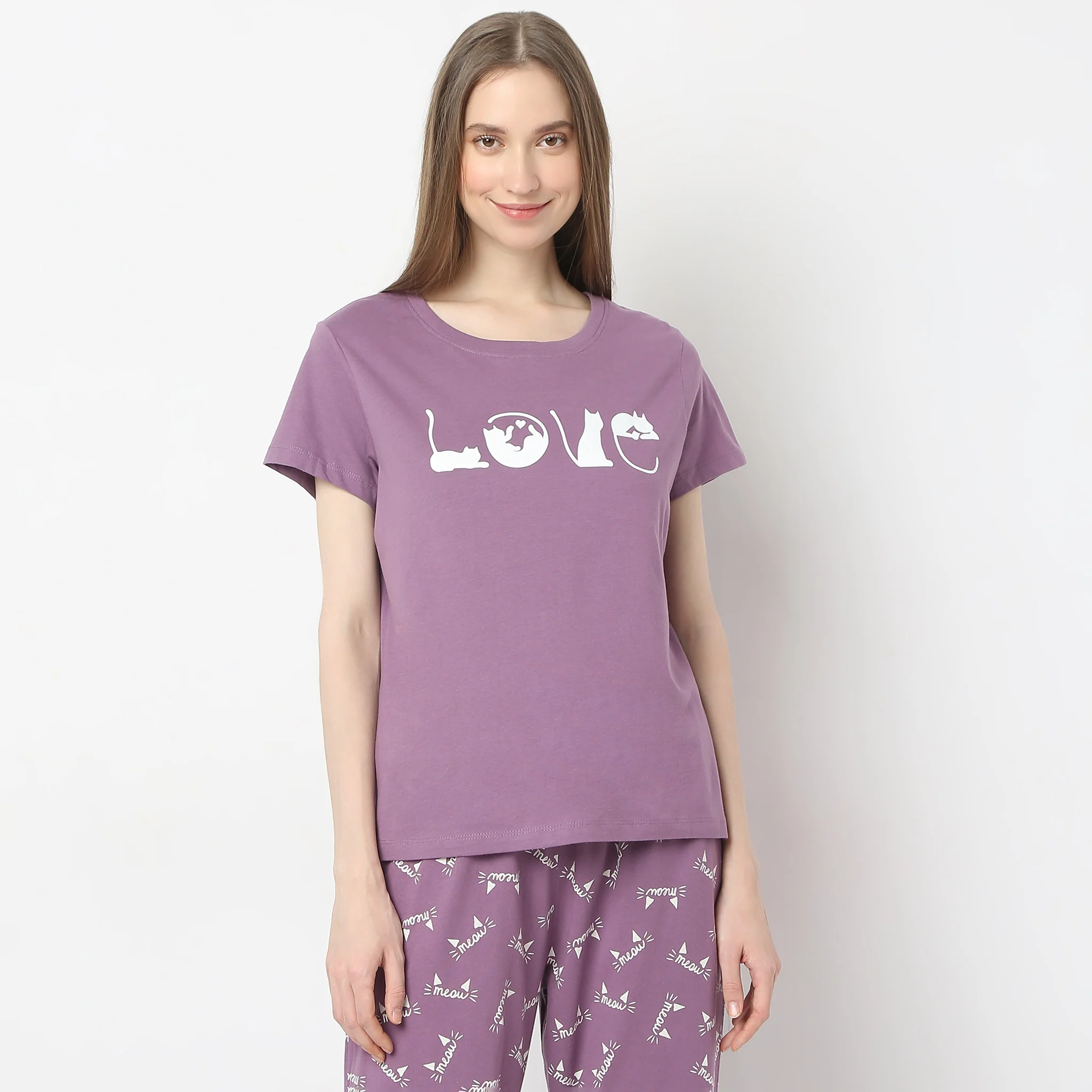 Printed Straight Short Sleeve Lounge T-Shirt - Image 2