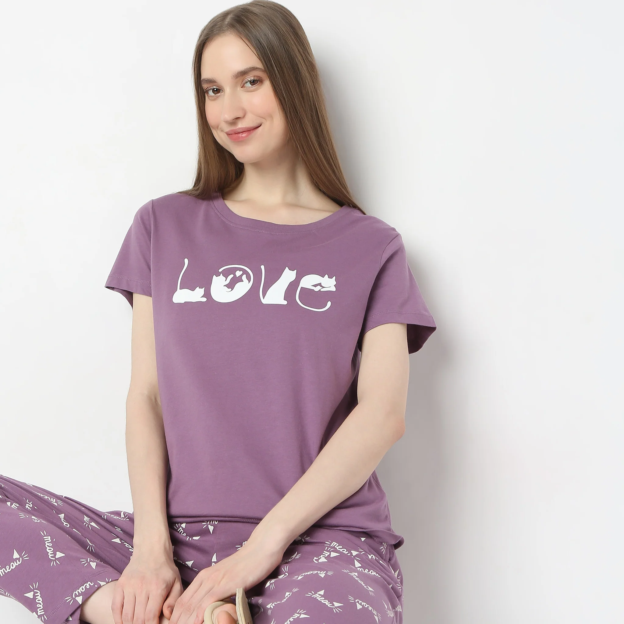 Printed Straight Short Sleeve Lounge T-Shirt - Image 5