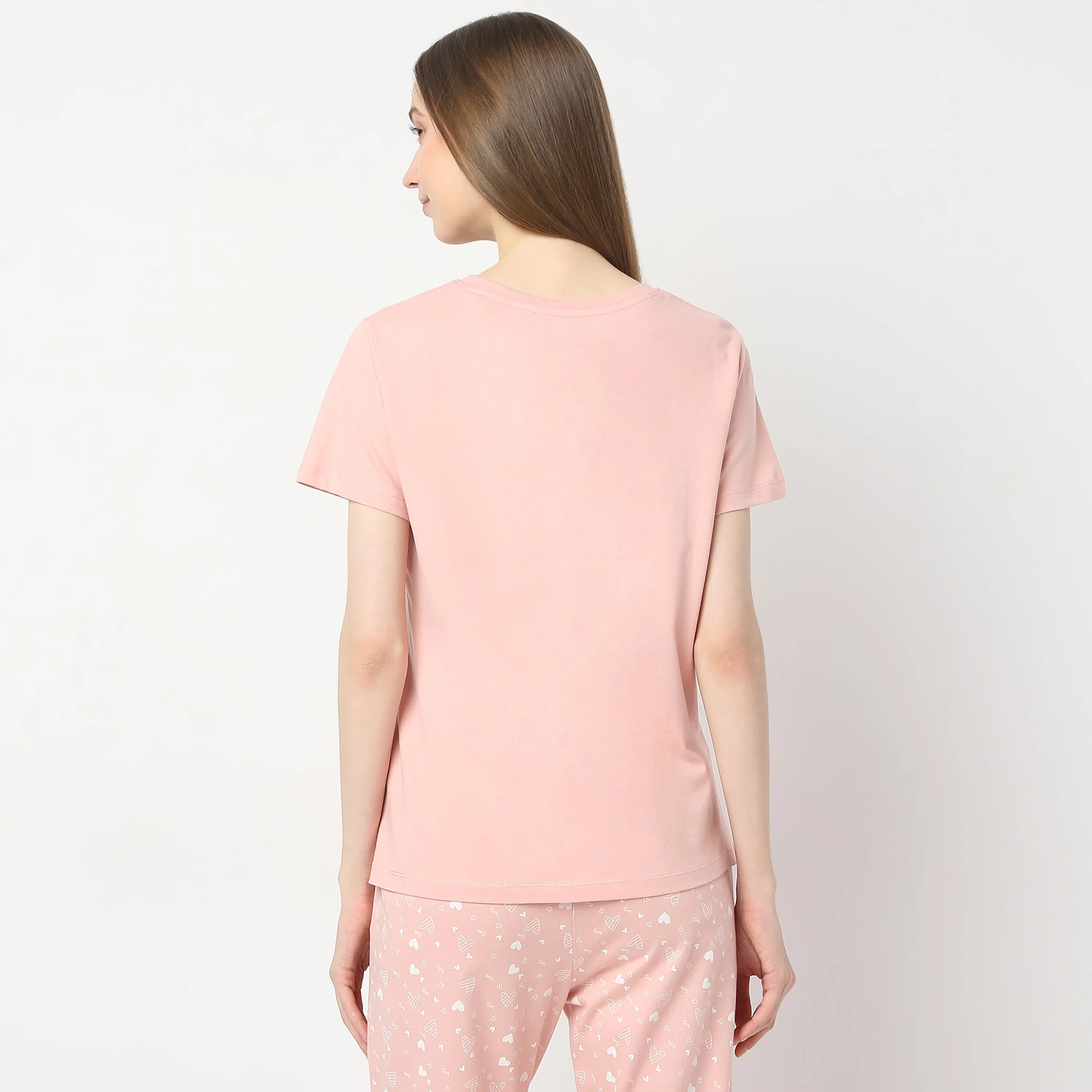Text Print Straight Short Sleeve Lounge T-Shirt - Image 3