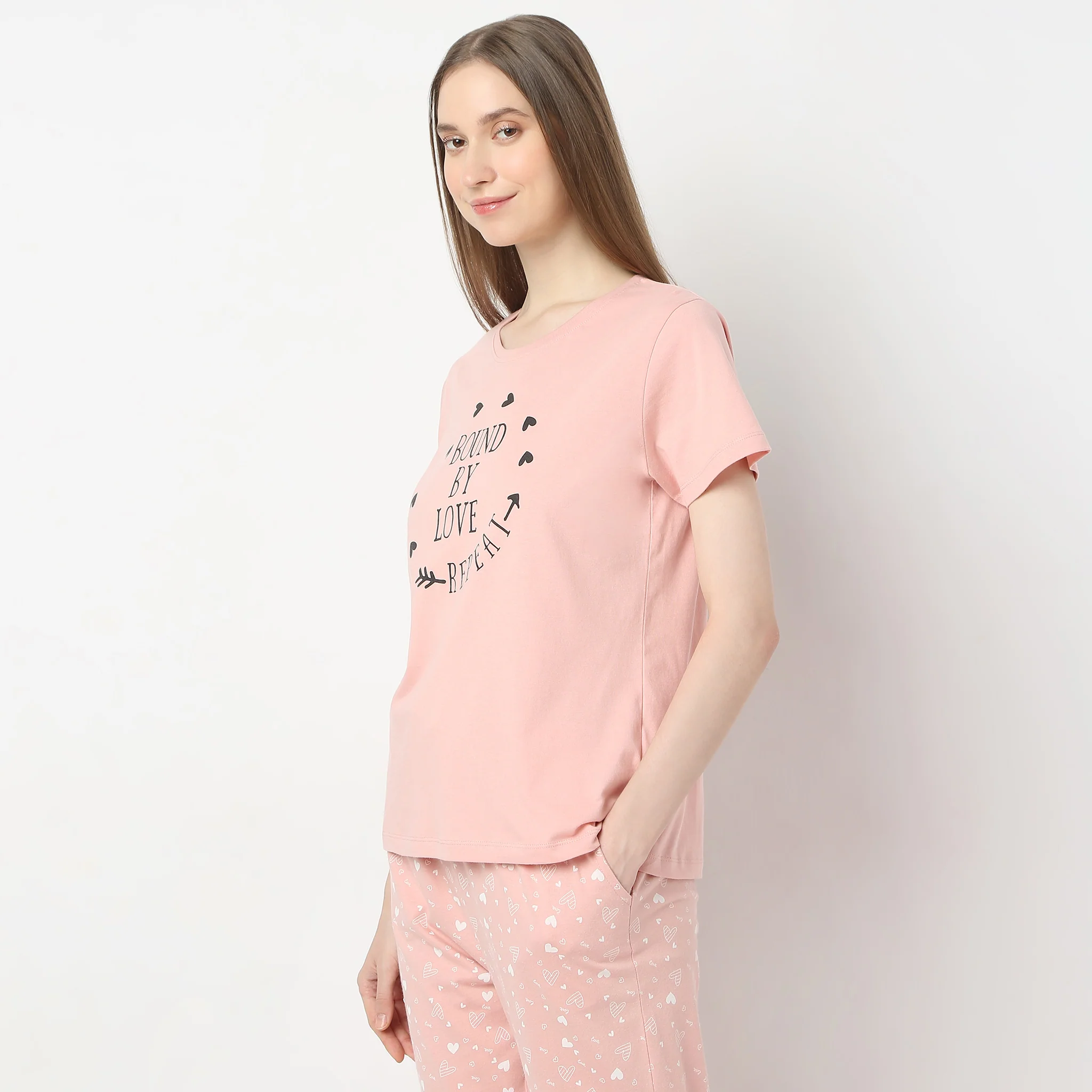 Text Print Straight Short Sleeve Lounge T-Shirt - Image 5