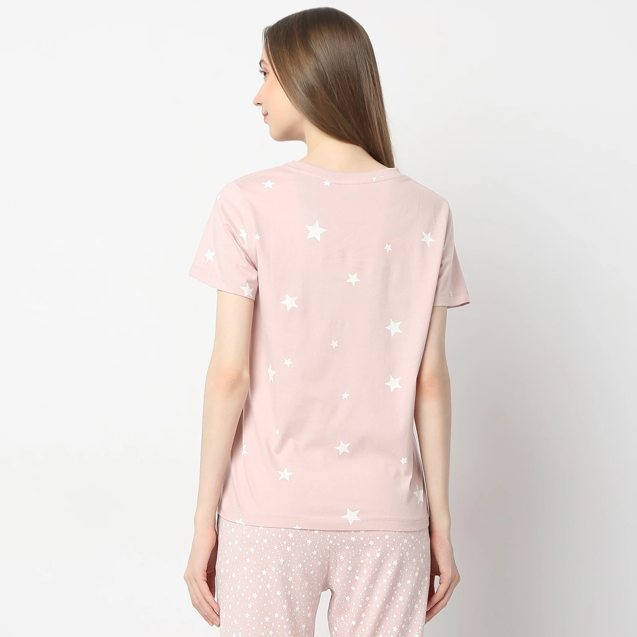 Star And Moon Print Crew Neck Short Sleeve Lounge T-Shirt - Image 3