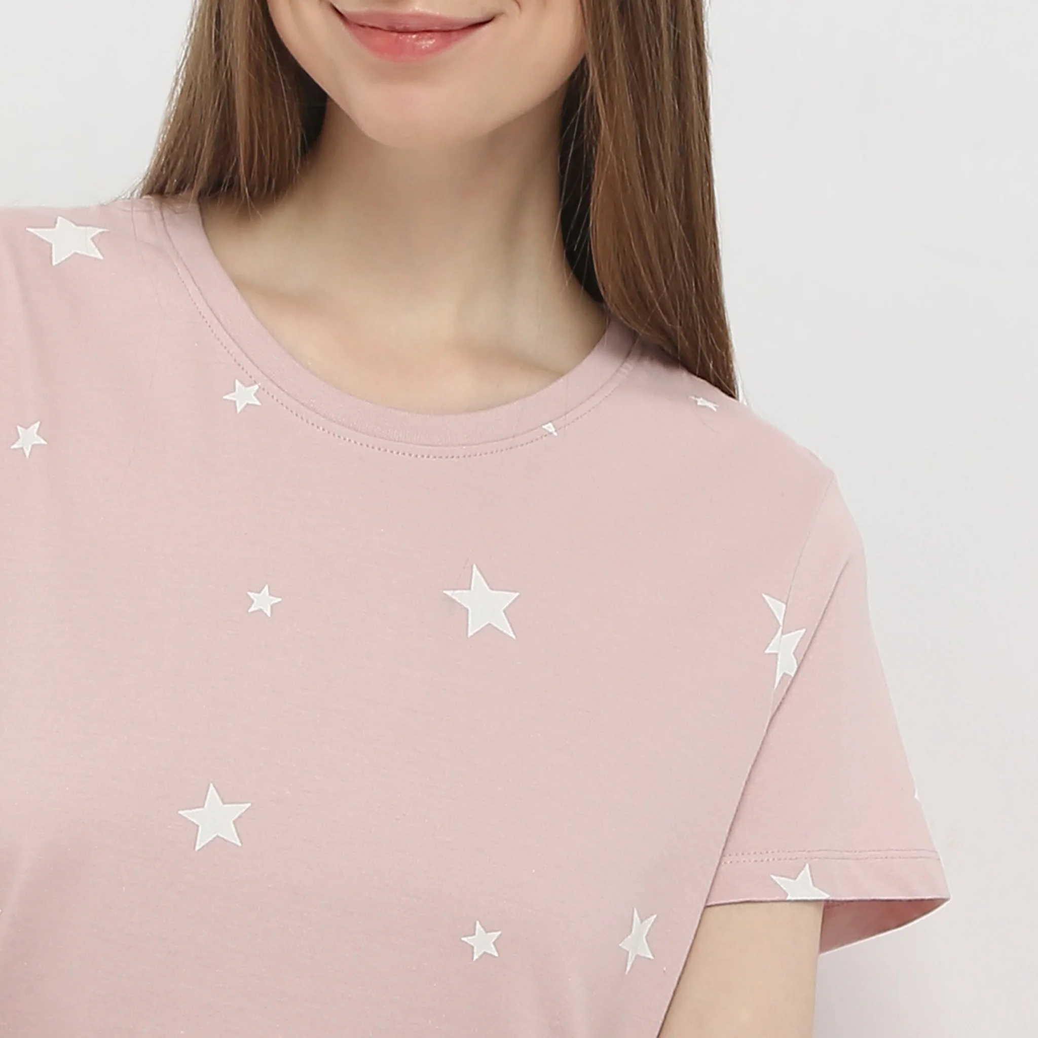 Star And Moon Print Crew Neck Short Sleeve Lounge T-Shirt - Image 4