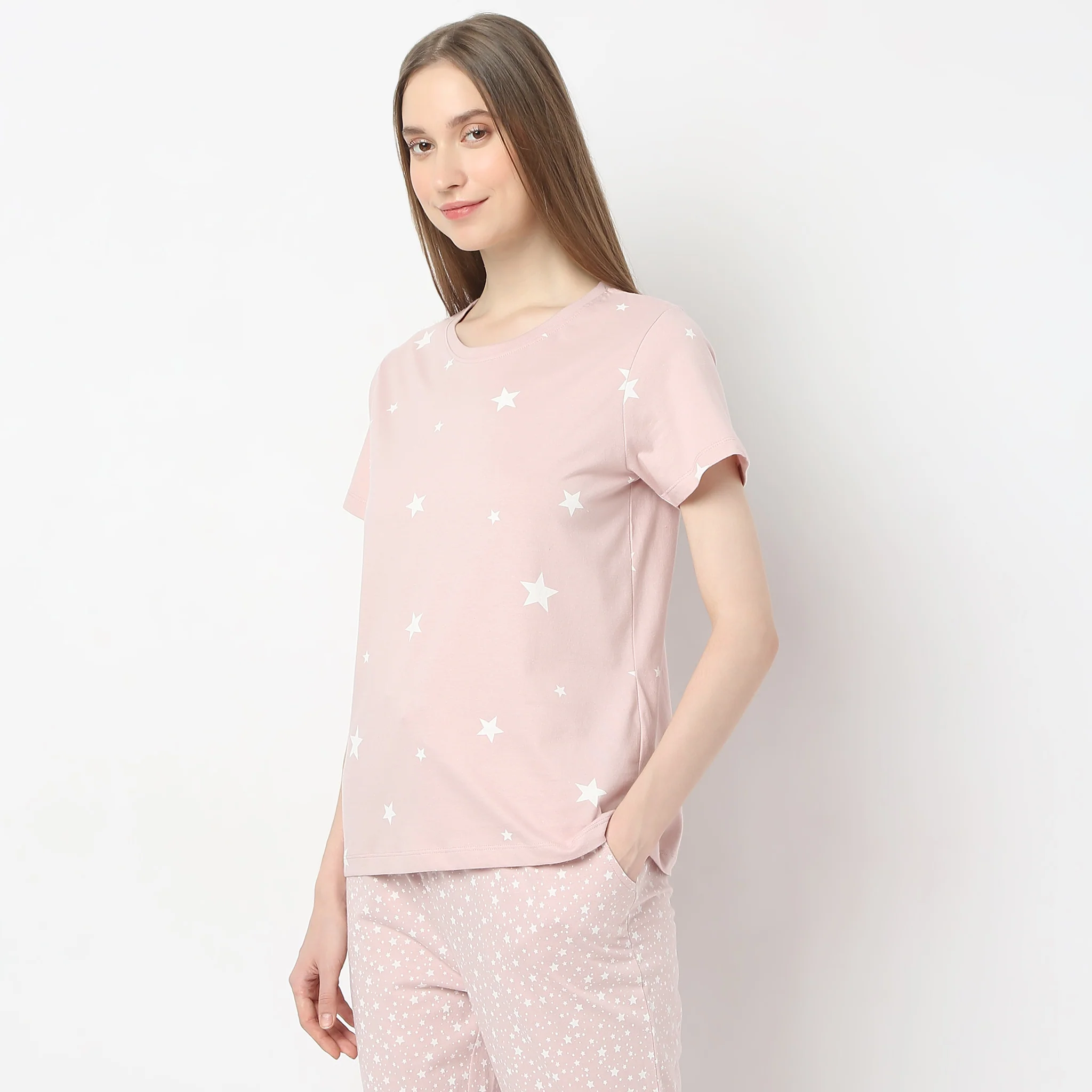 Star And Moon Print Crew Neck Short Sleeve Lounge T-Shirt - Image 5