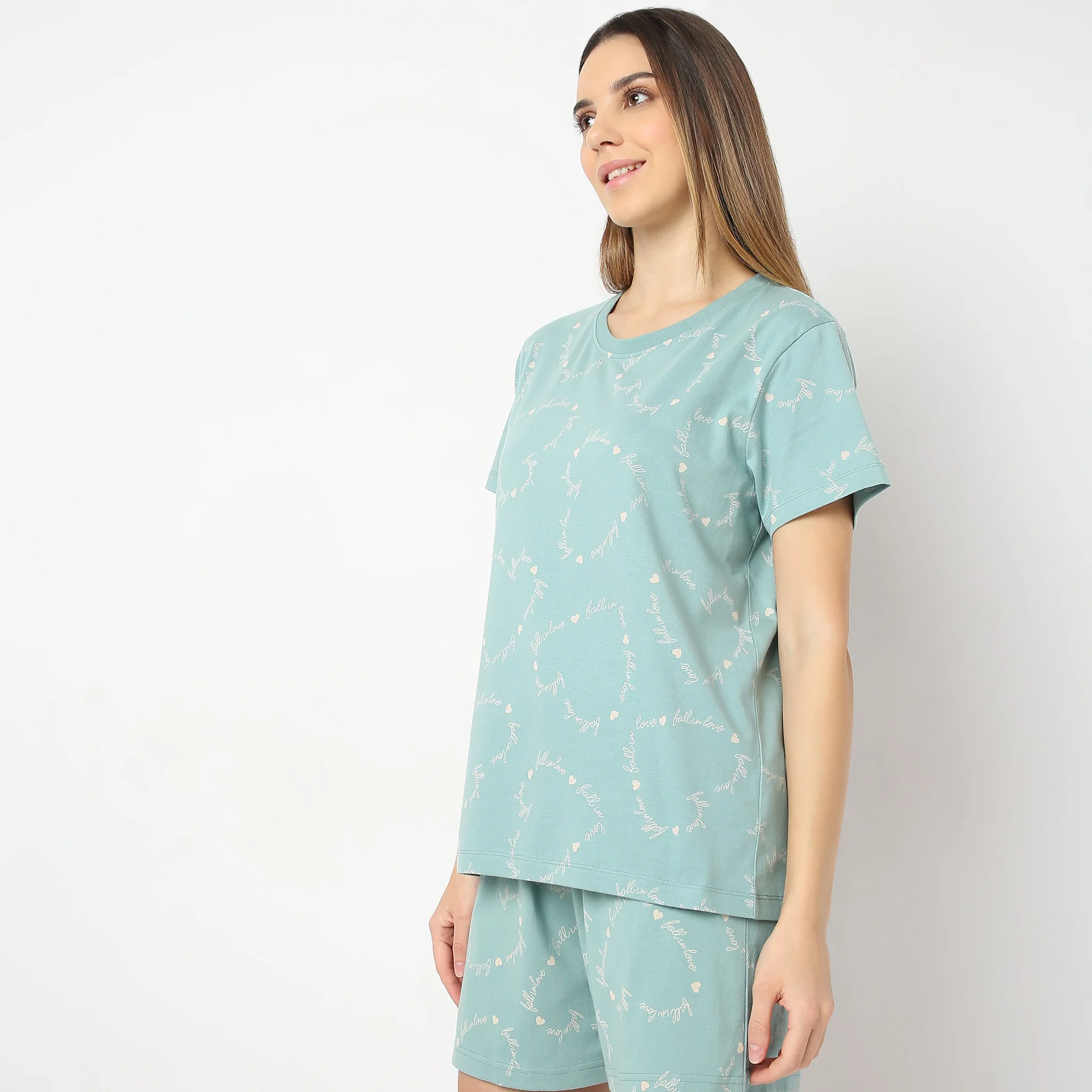 Heart Print Straight Short Sleeve Lounge T-Shirt - Image 5