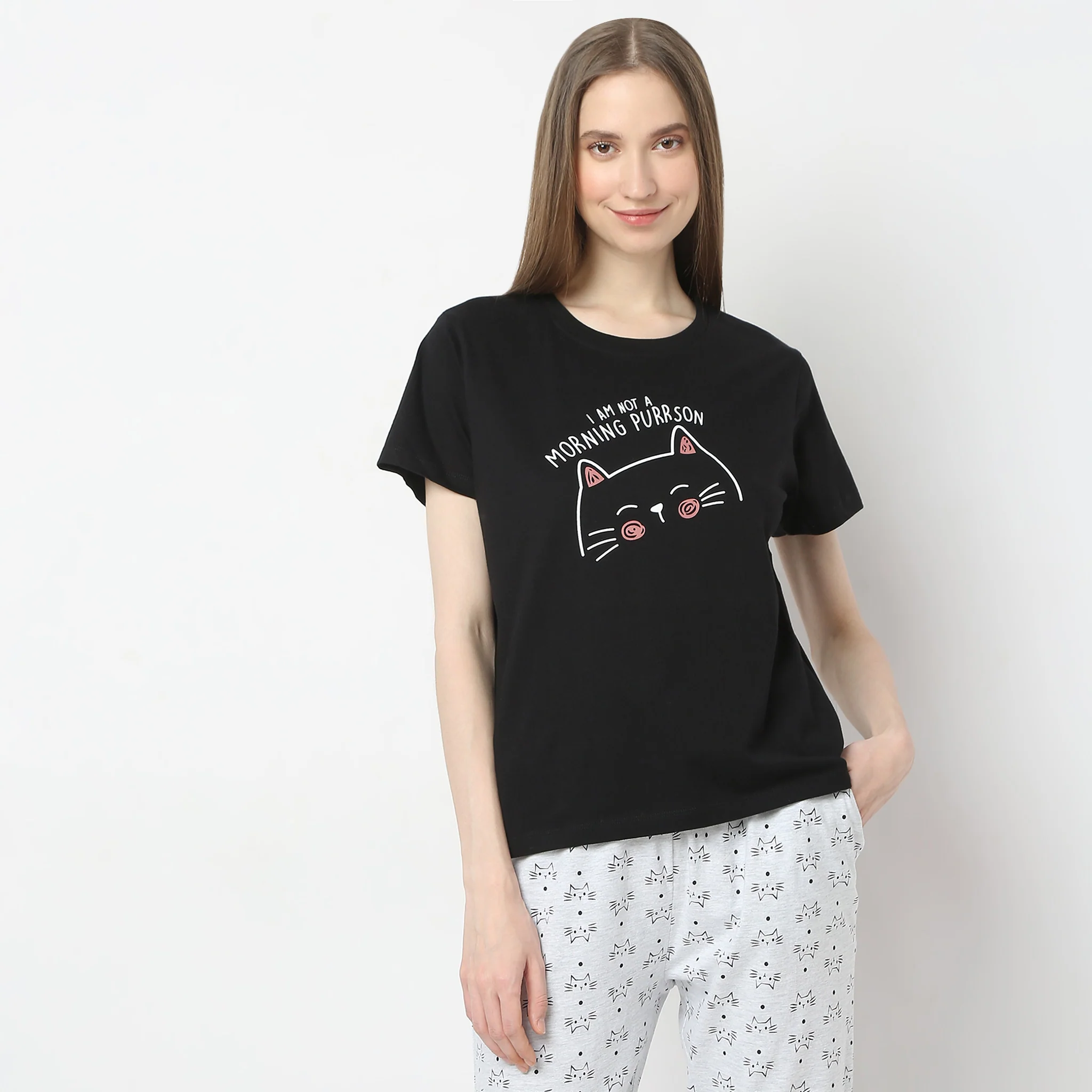 Animal Print Round Neck Short Sleeve Lounge T-Shirt - Image 2