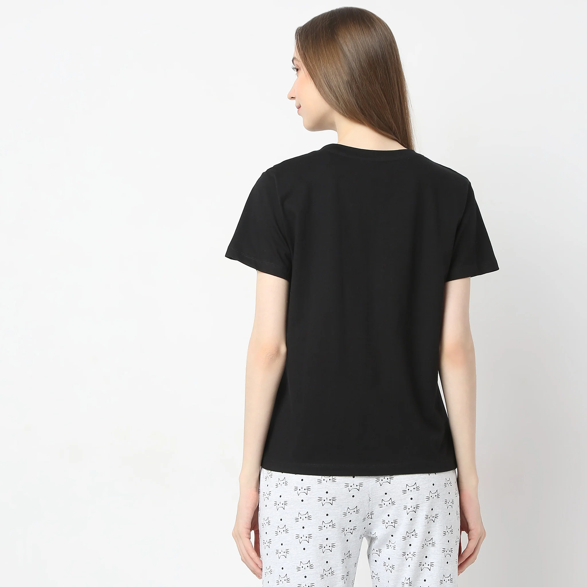 Animal Print Round Neck Short Sleeve Lounge T-Shirt - Image 3