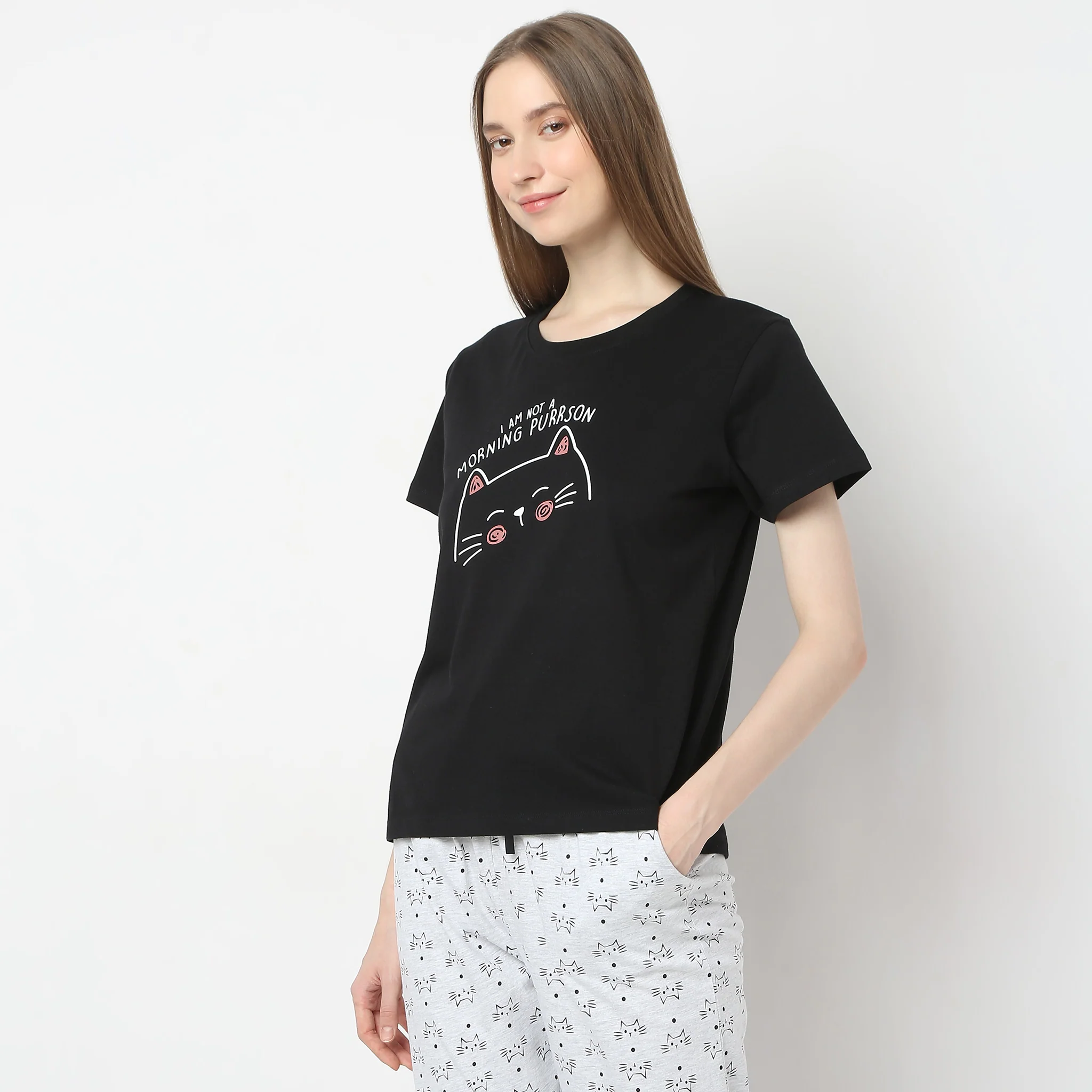 Animal Print Round Neck Short Sleeve Lounge T-Shirt - Image 5
