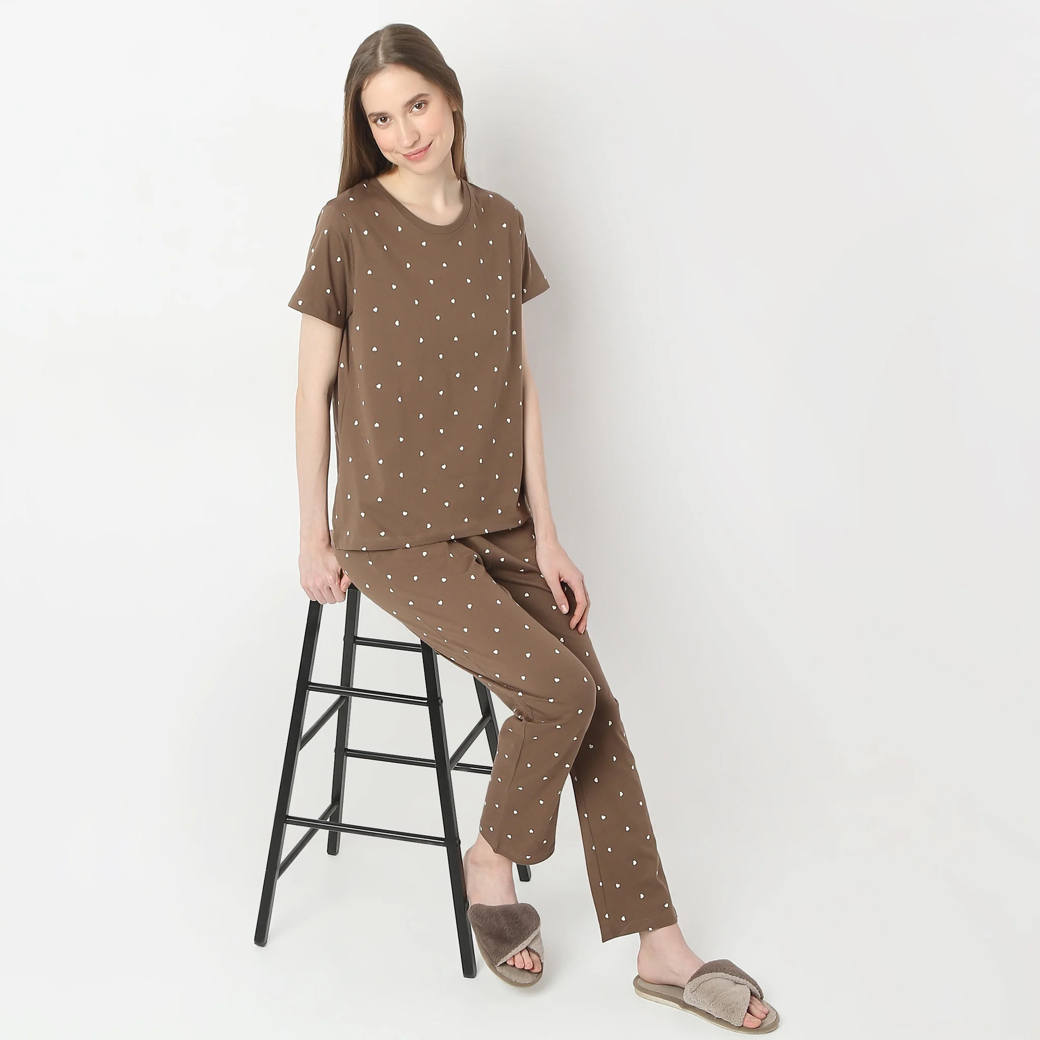 Heart Print Straight Short Sleeve Lounge T-Shirt