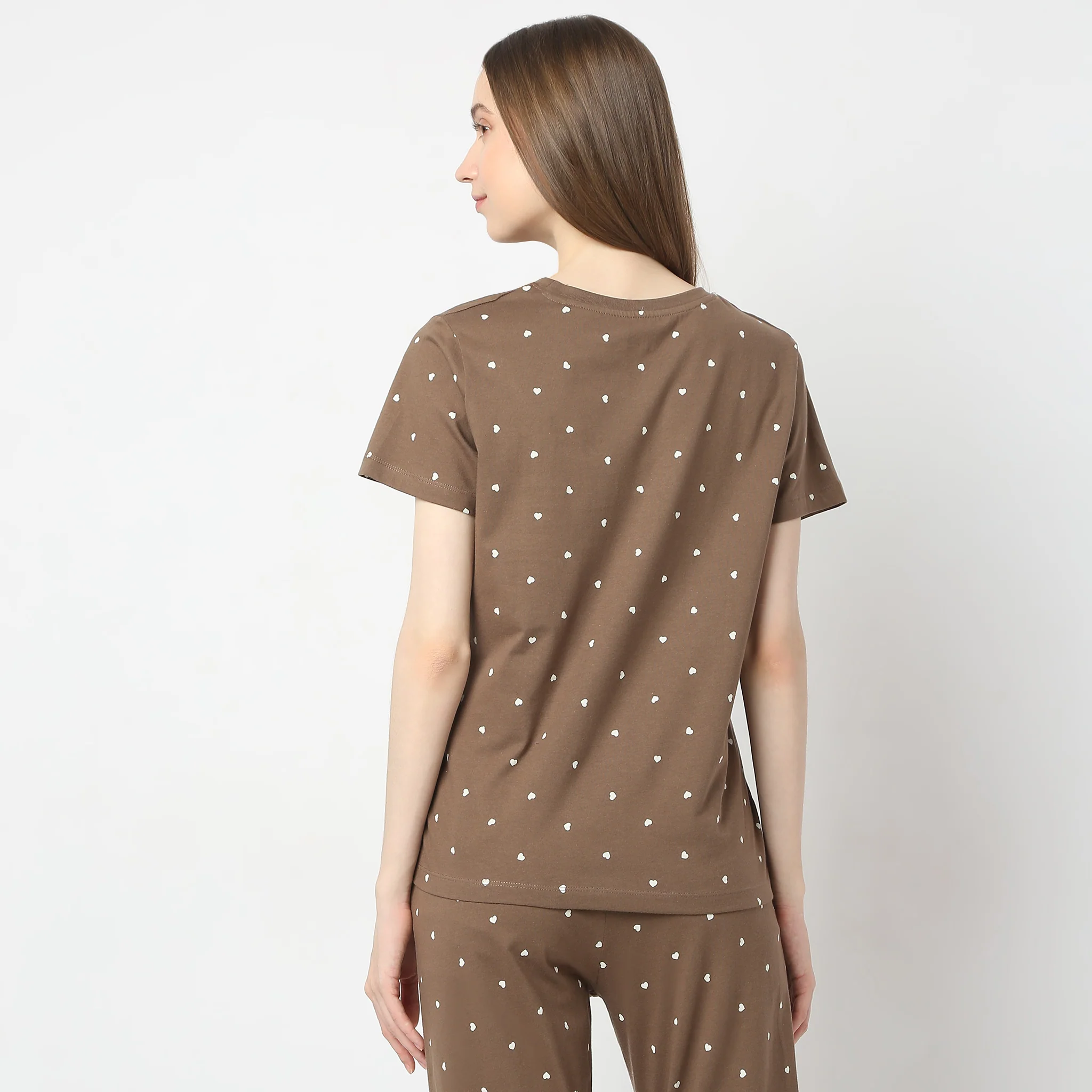 Heart Print Straight Short Sleeve Lounge T-Shirt - Image 3