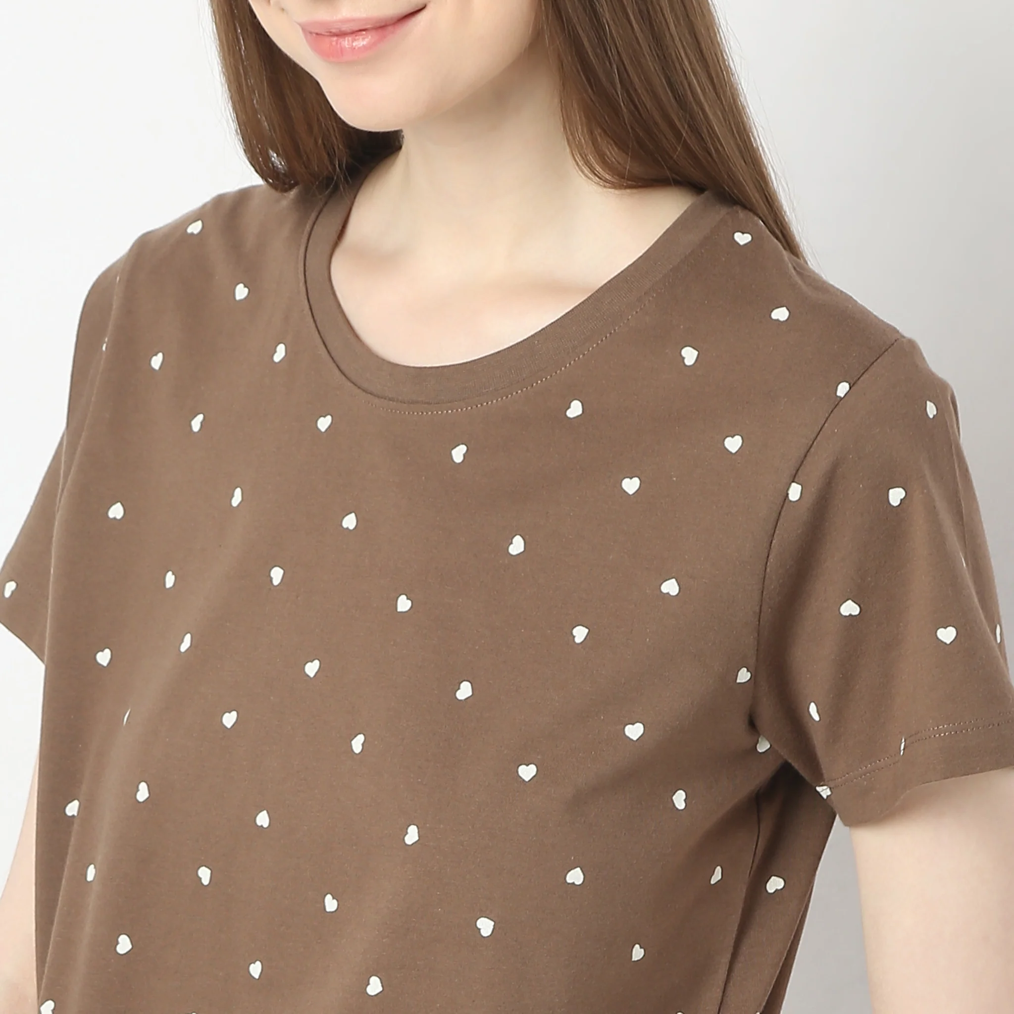 Heart Print Straight Short Sleeve Lounge T-Shirt - Image 4