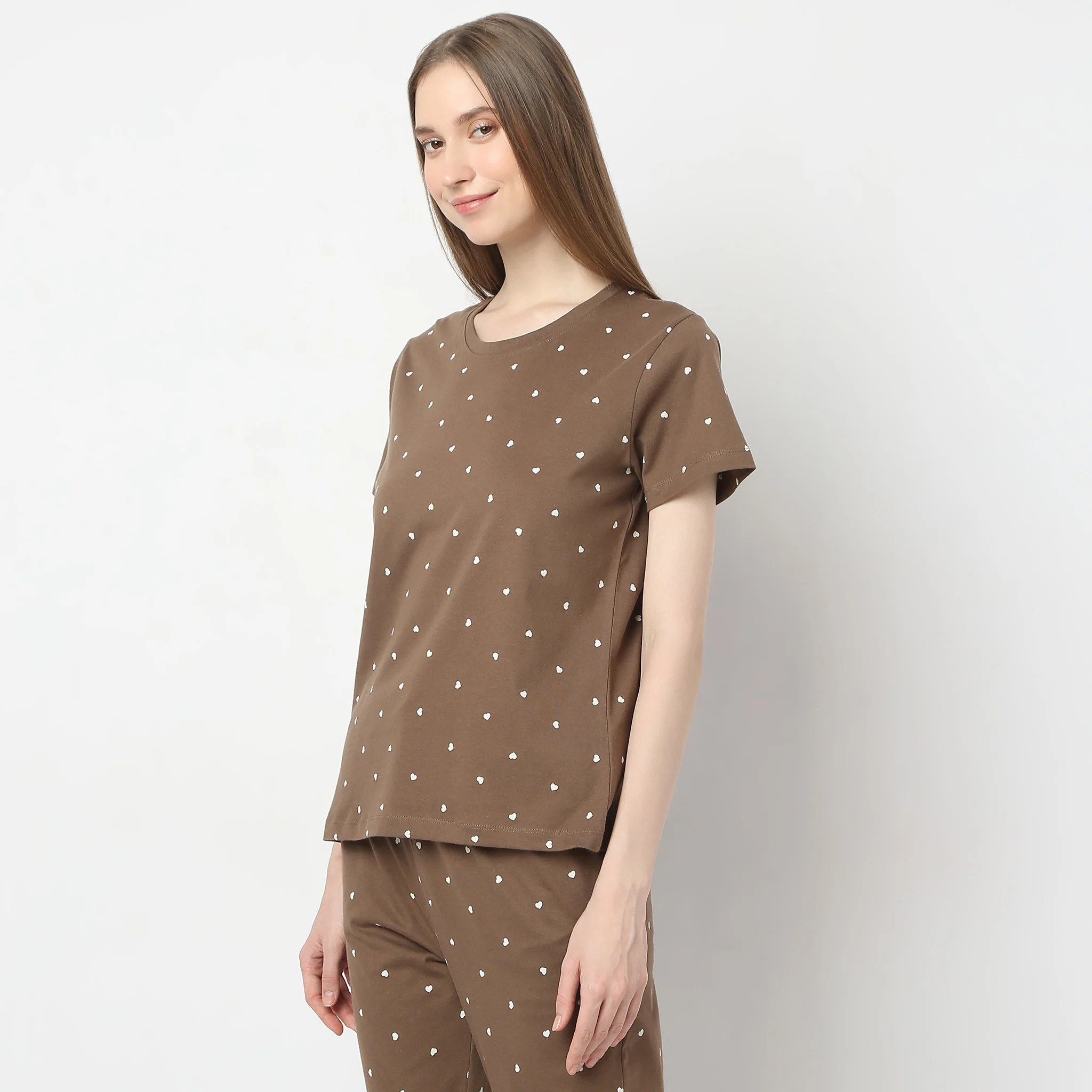 Heart Print Straight Short Sleeve Lounge T-Shirt - Image 5