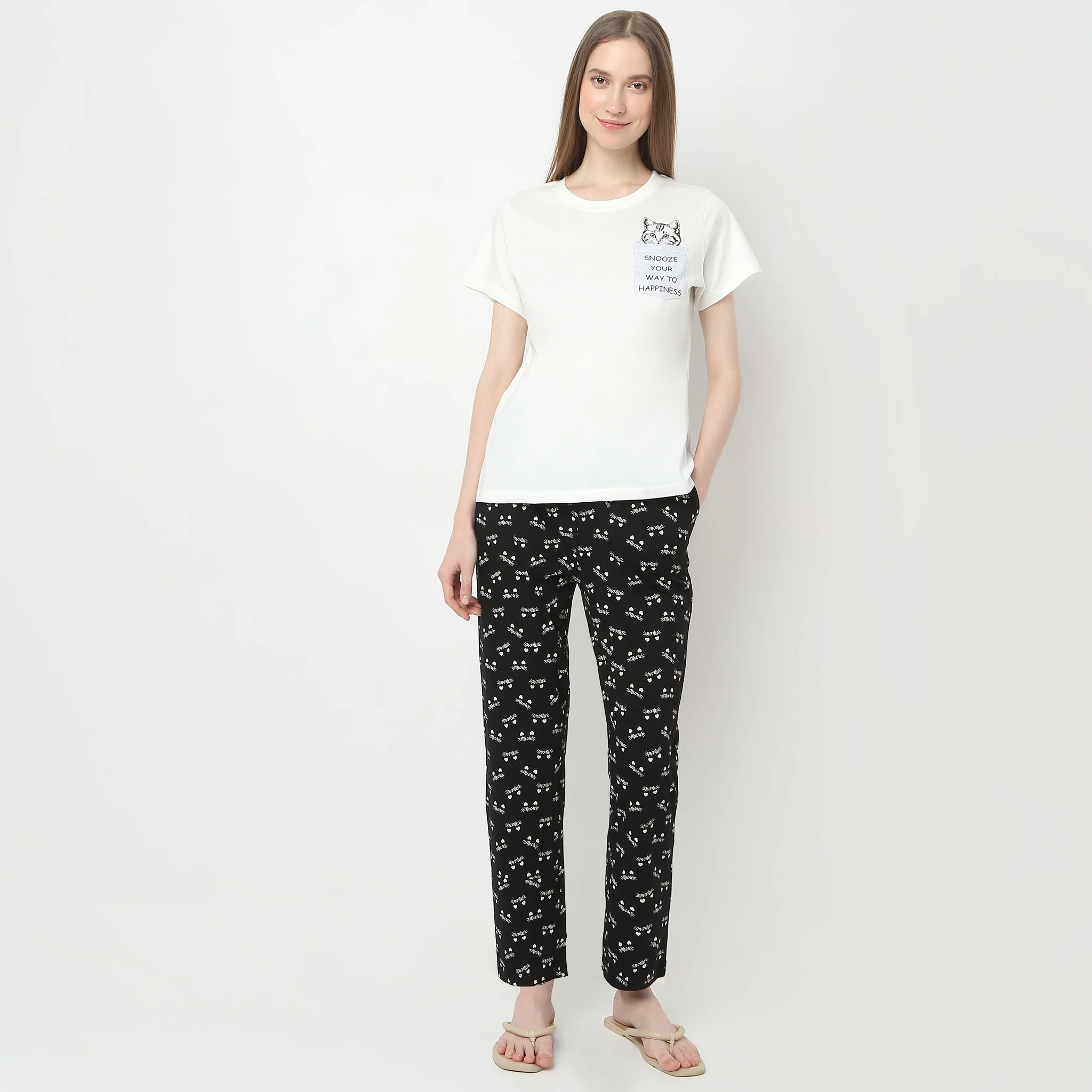 Animal Print Round Neck Short Sleeve Lounge T-Shirt