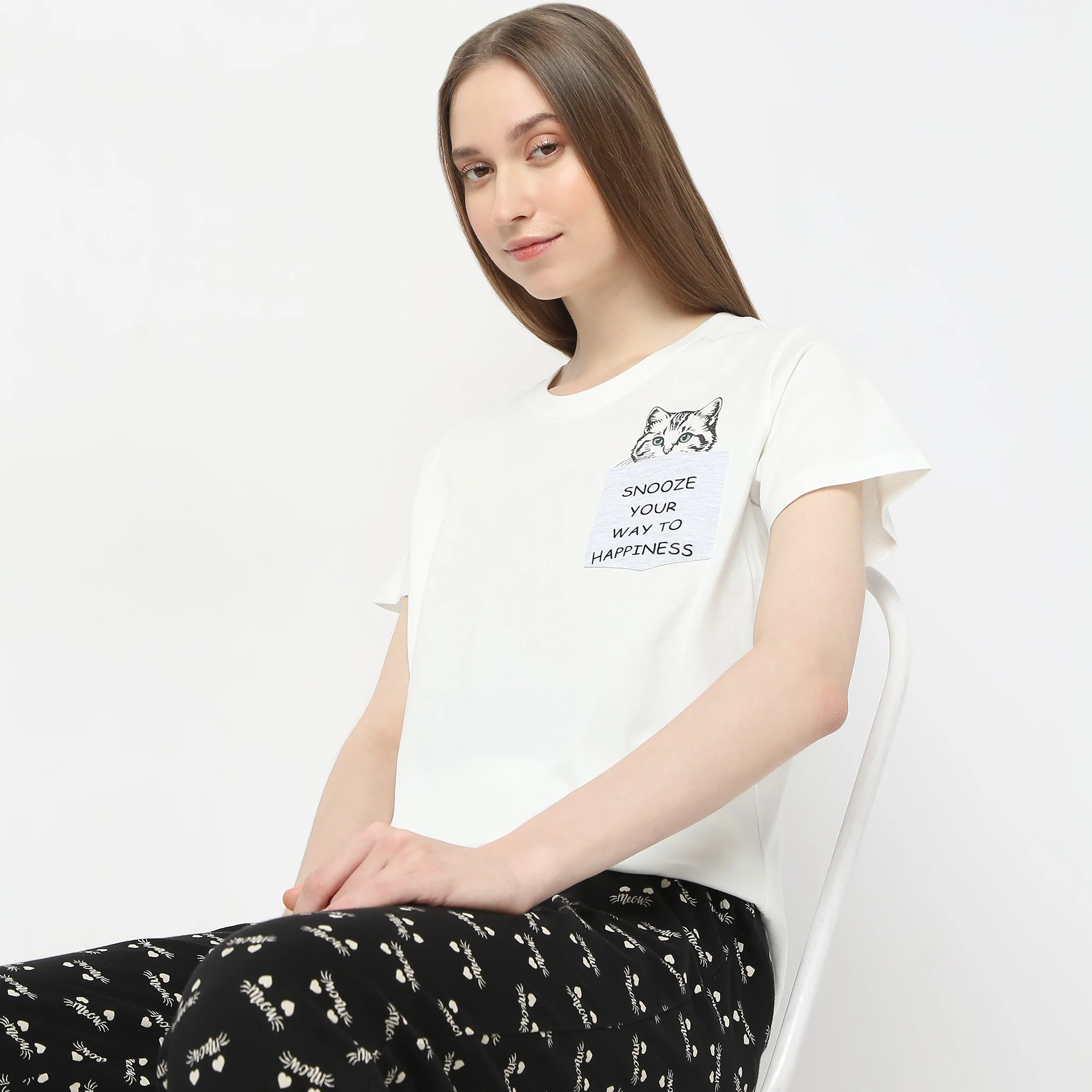 Animal Print Round Neck Short Sleeve Lounge T-Shirt - Image 2