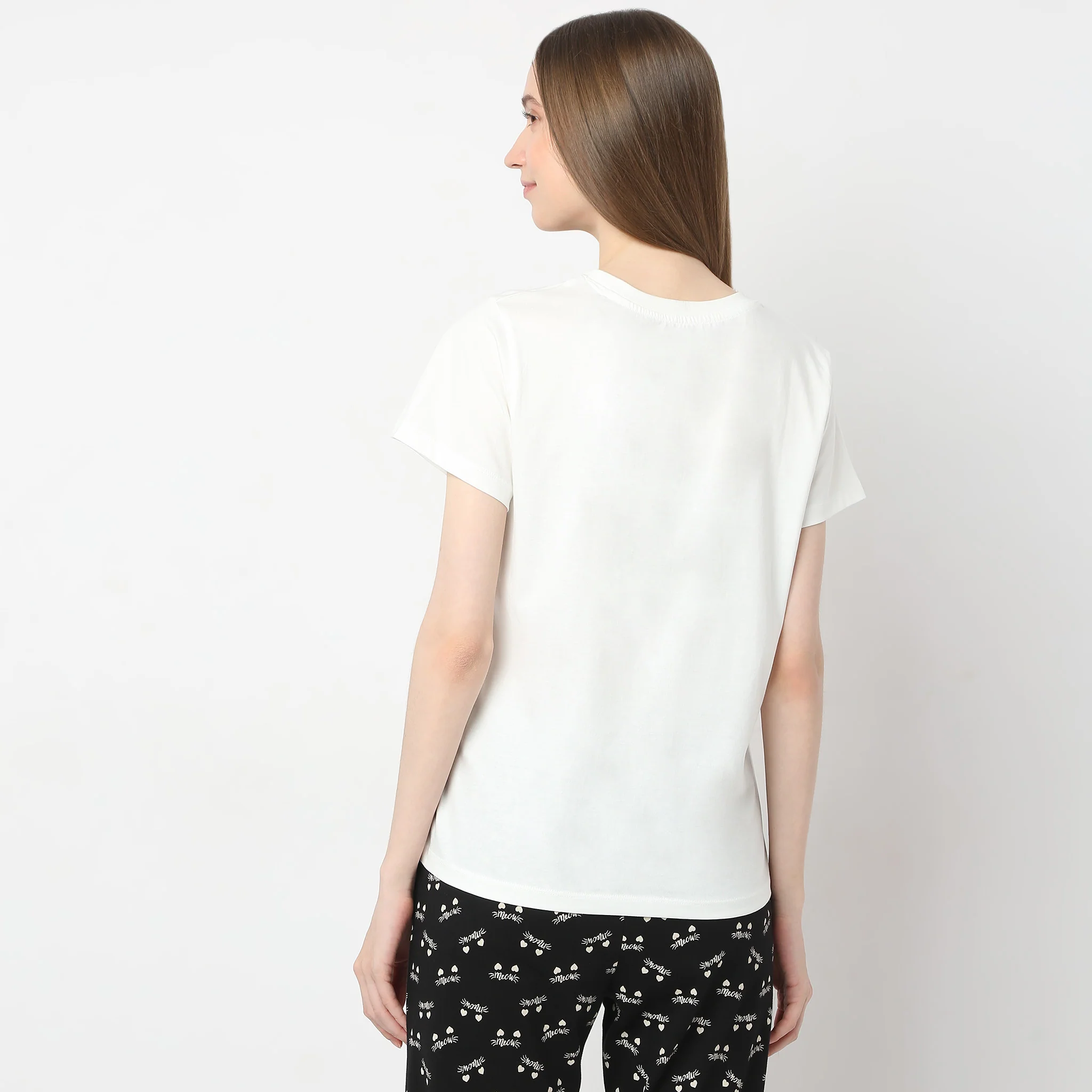 Animal Print Round Neck Short Sleeve Lounge T-Shirt - Image 3