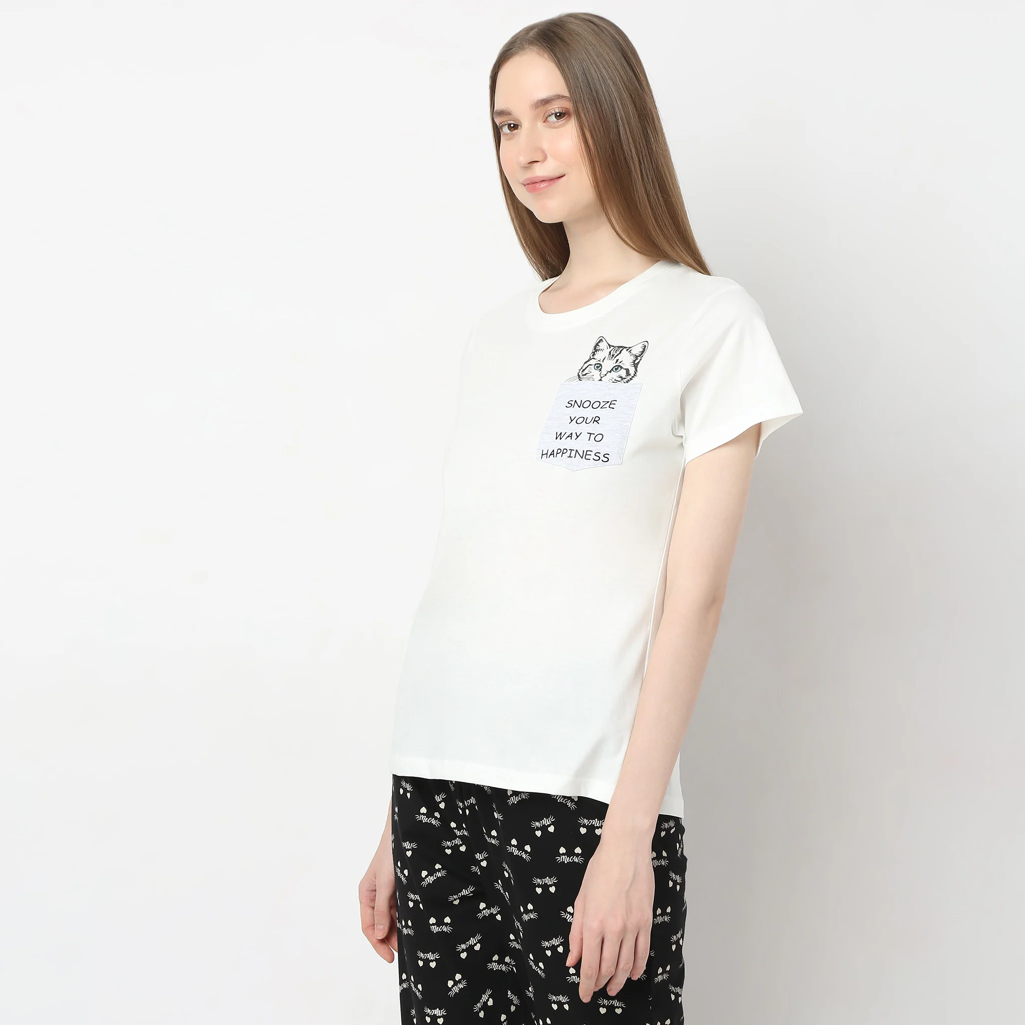 Animal Print Round Neck Short Sleeve Lounge T-Shirt - Image 5