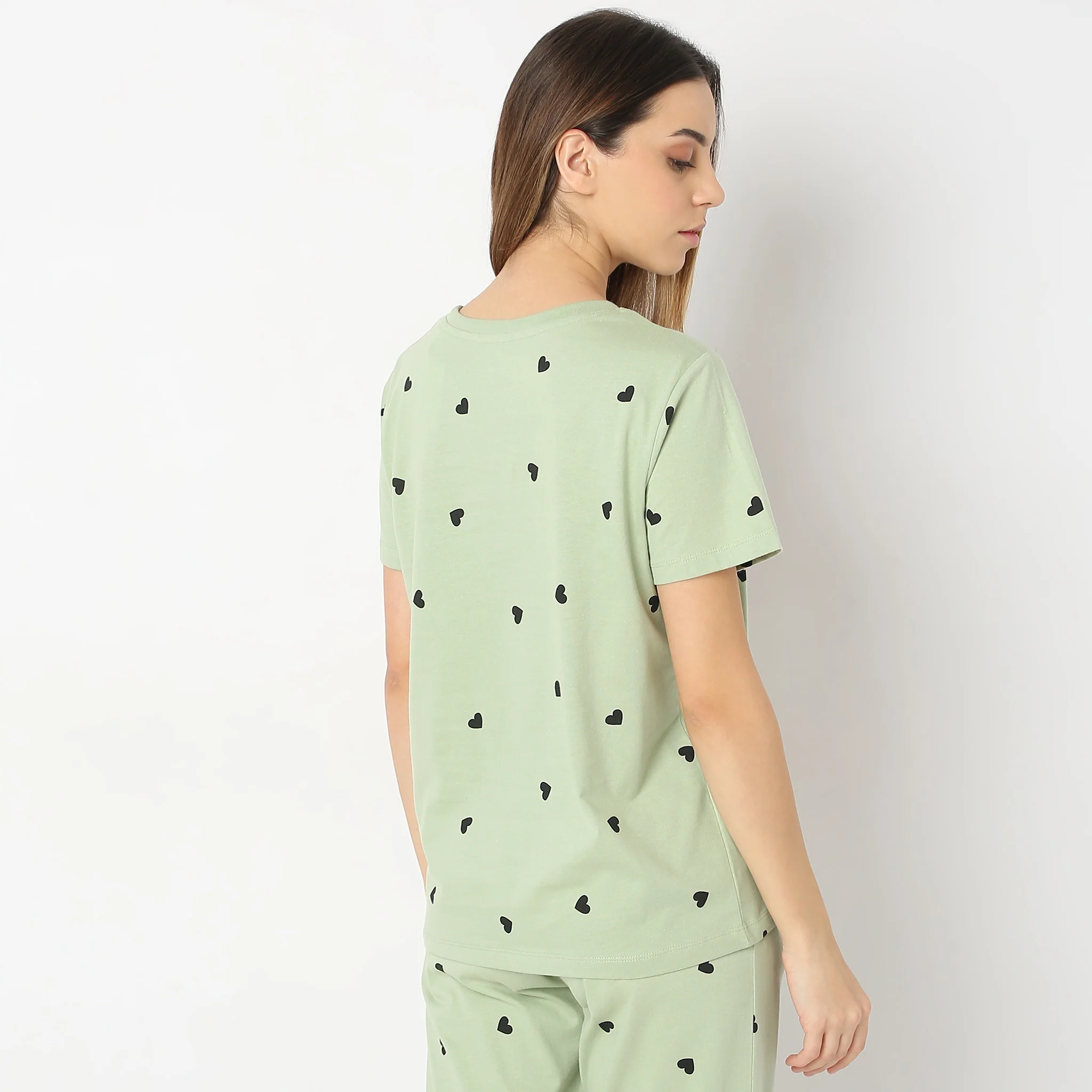 Heart Print Straight Short Sleeve Lounge T-Shirt - Image 3