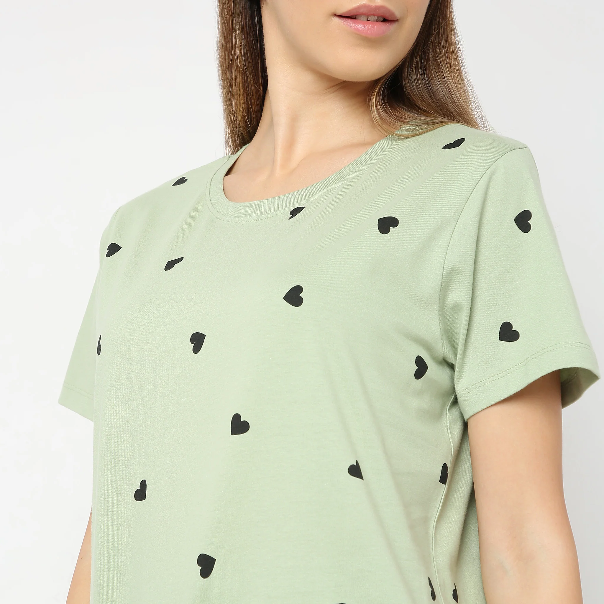 Heart Print Straight Short Sleeve Lounge T-Shirt - Image 4