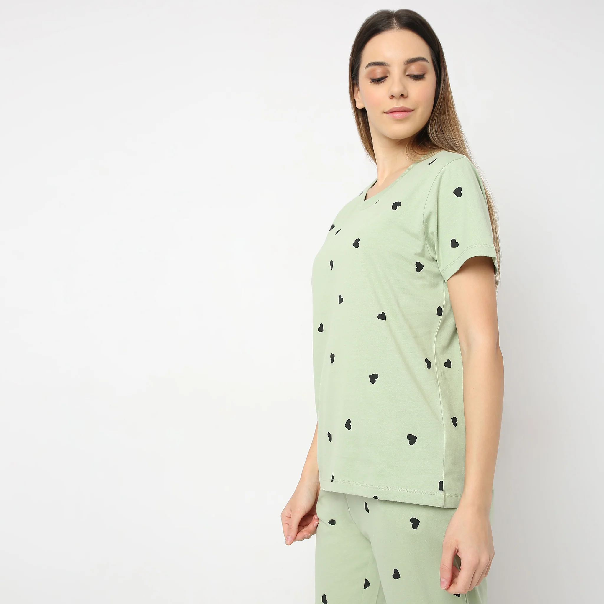 Heart Print Straight Short Sleeve Lounge T-Shirt - Image 5