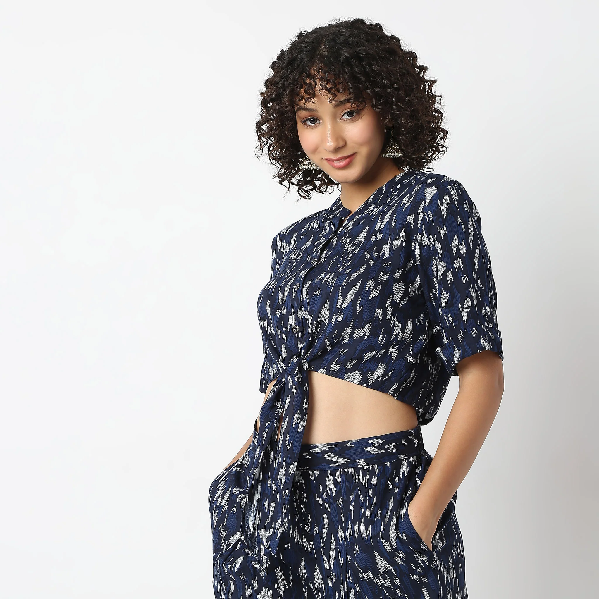 Ikat Print Stylish Tie-Up Crop Top - Image 5