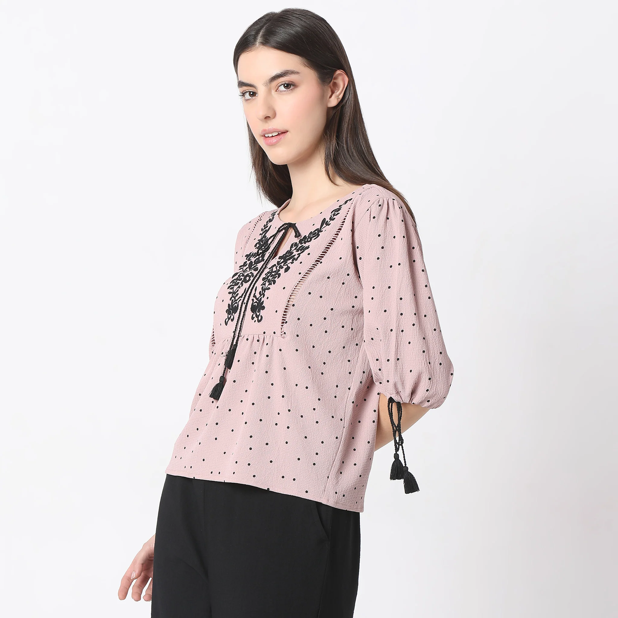 Printed Woven Half Sleeve Top - Image 5