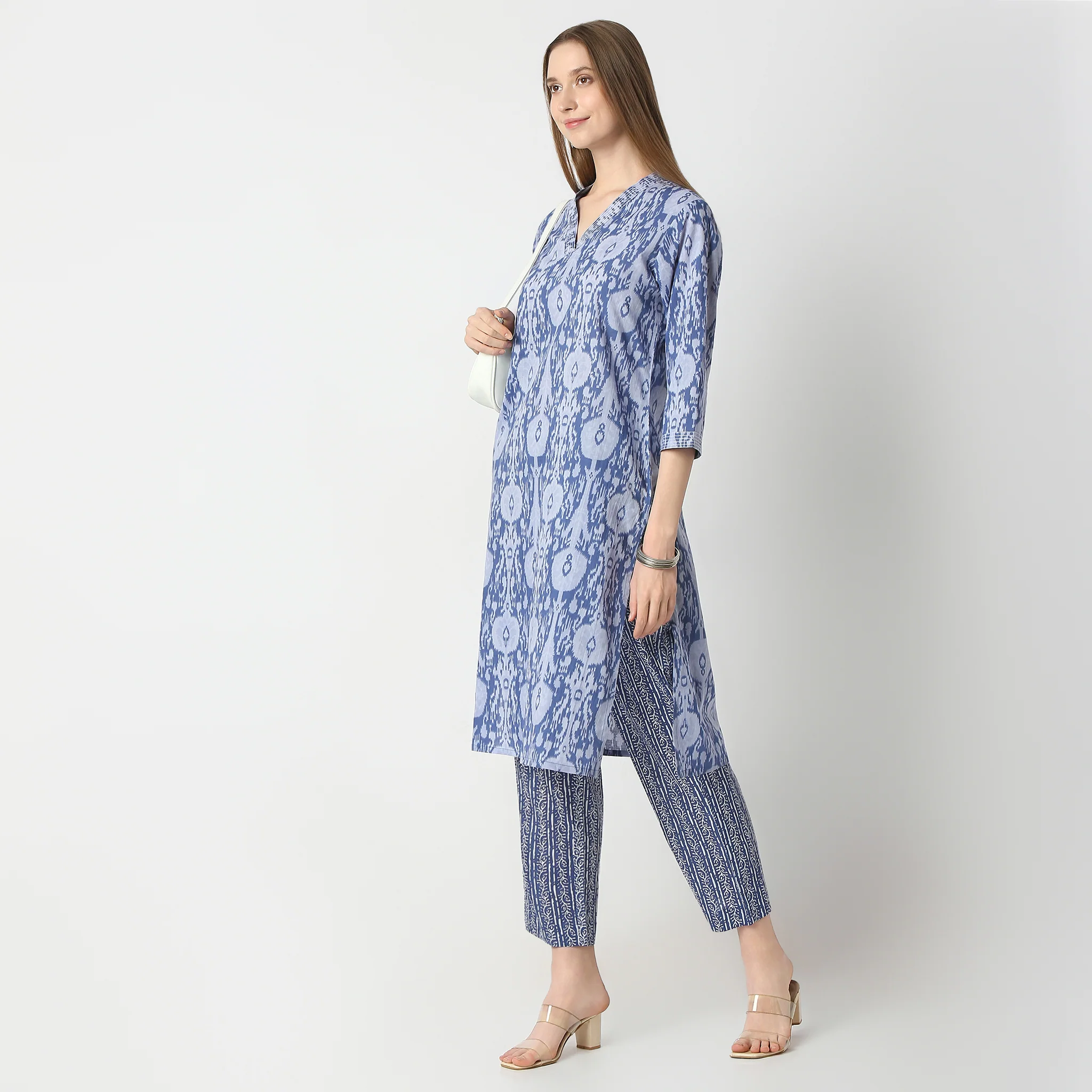 Printed V-Neck Straight Kurta With Pant Set
