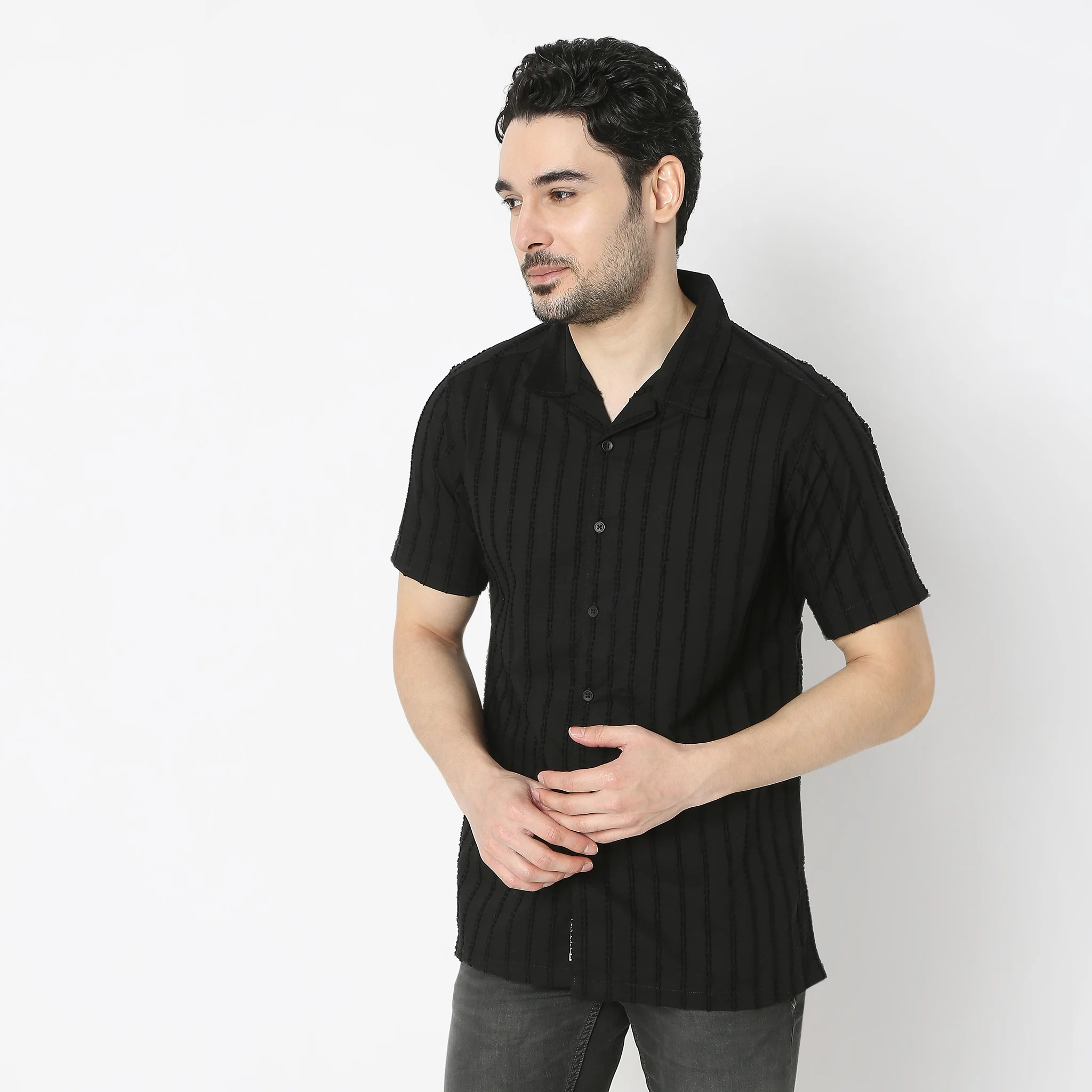 Camp Collar Half Sleeve Solid Bea Shirt - Image 5
