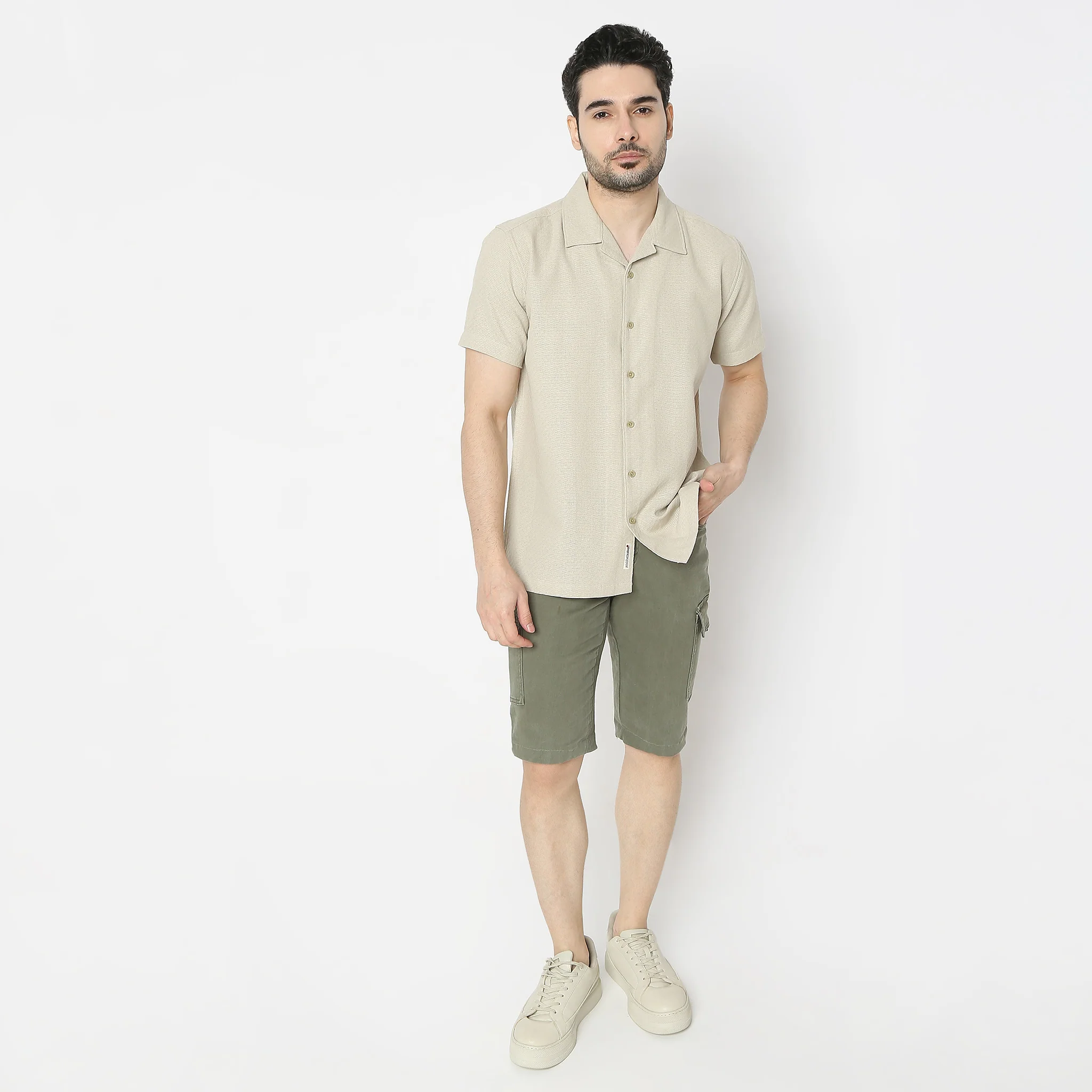 Camp Collar Half Sleeve Solid Bea Shirt - Image 2