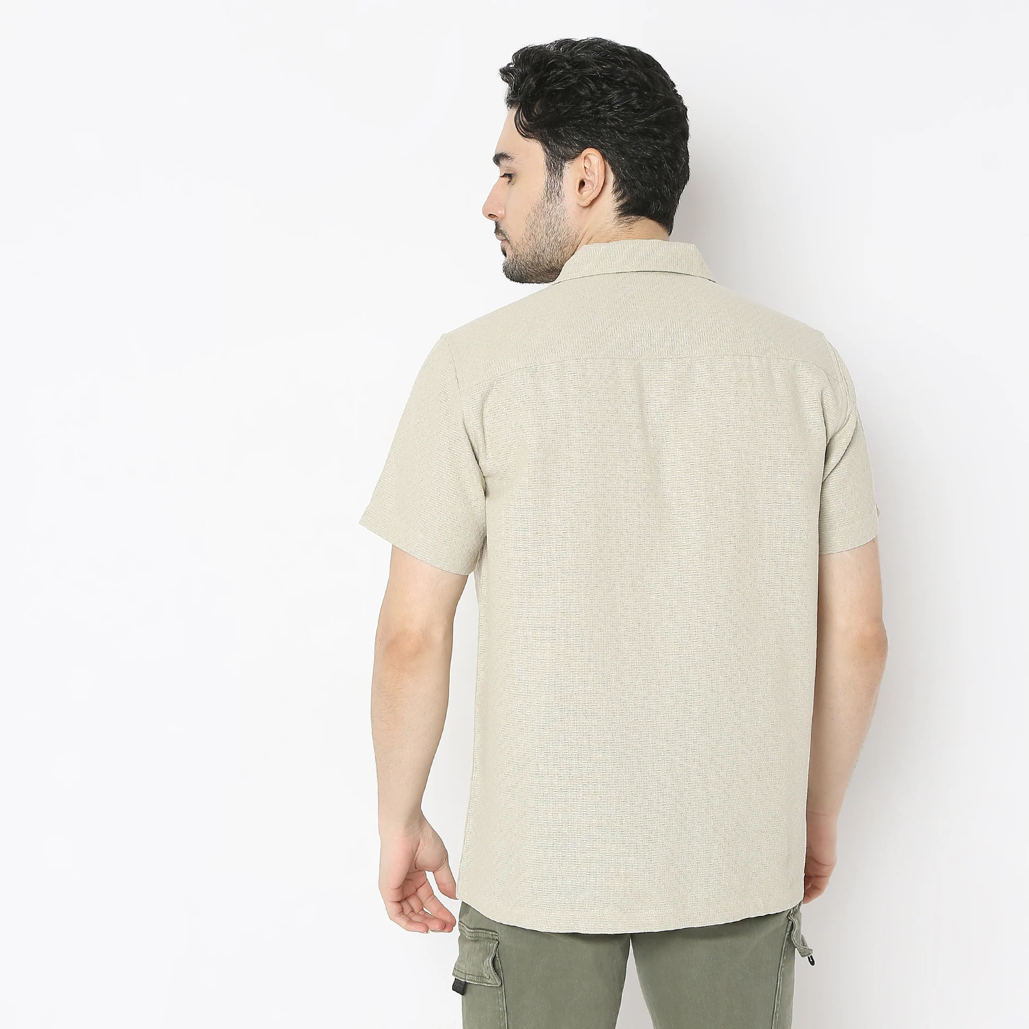 Camp Collar Half Sleeve Solid Bea Shirt - Image 3