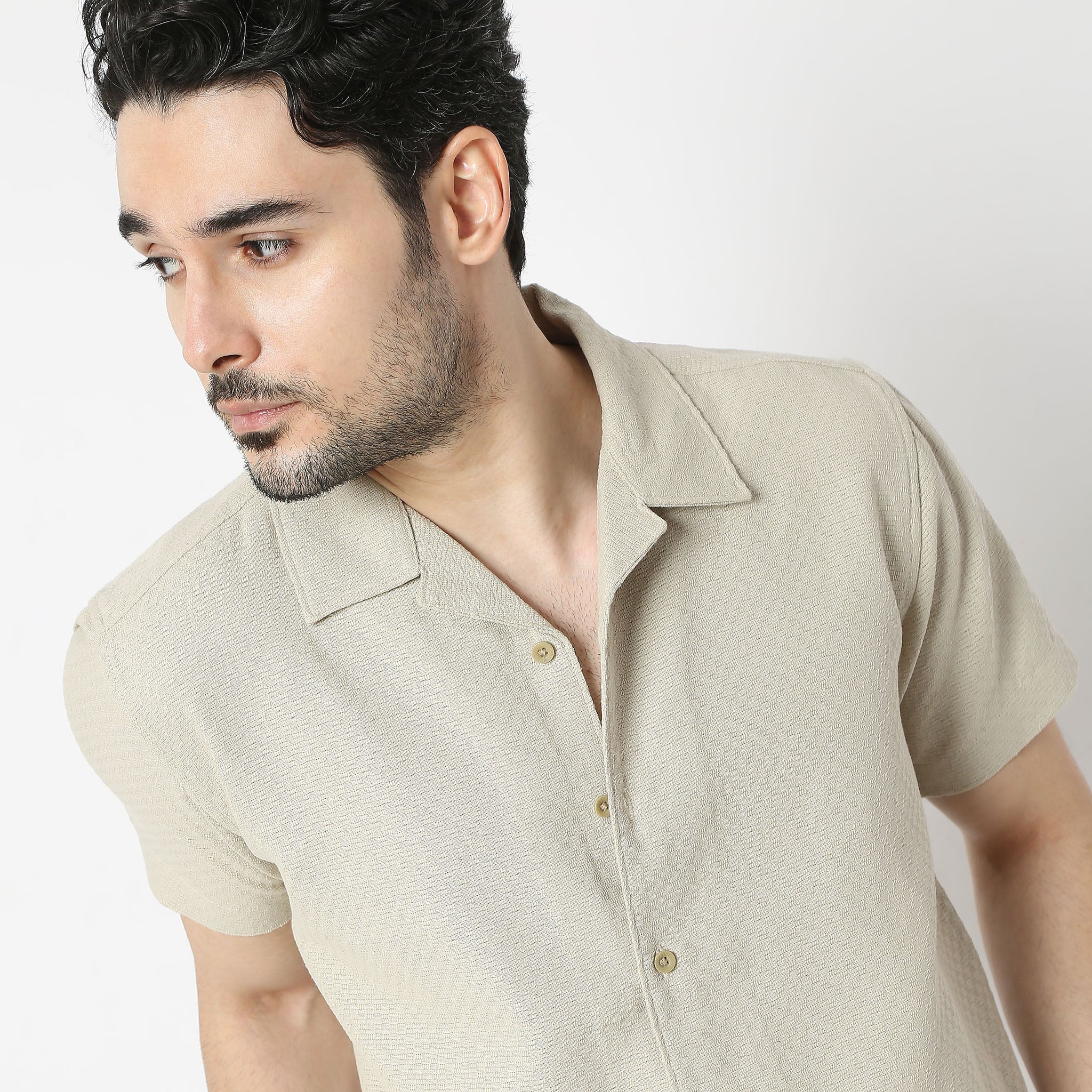 Camp Collar Half Sleeve Solid Bea Shirt - Image 4