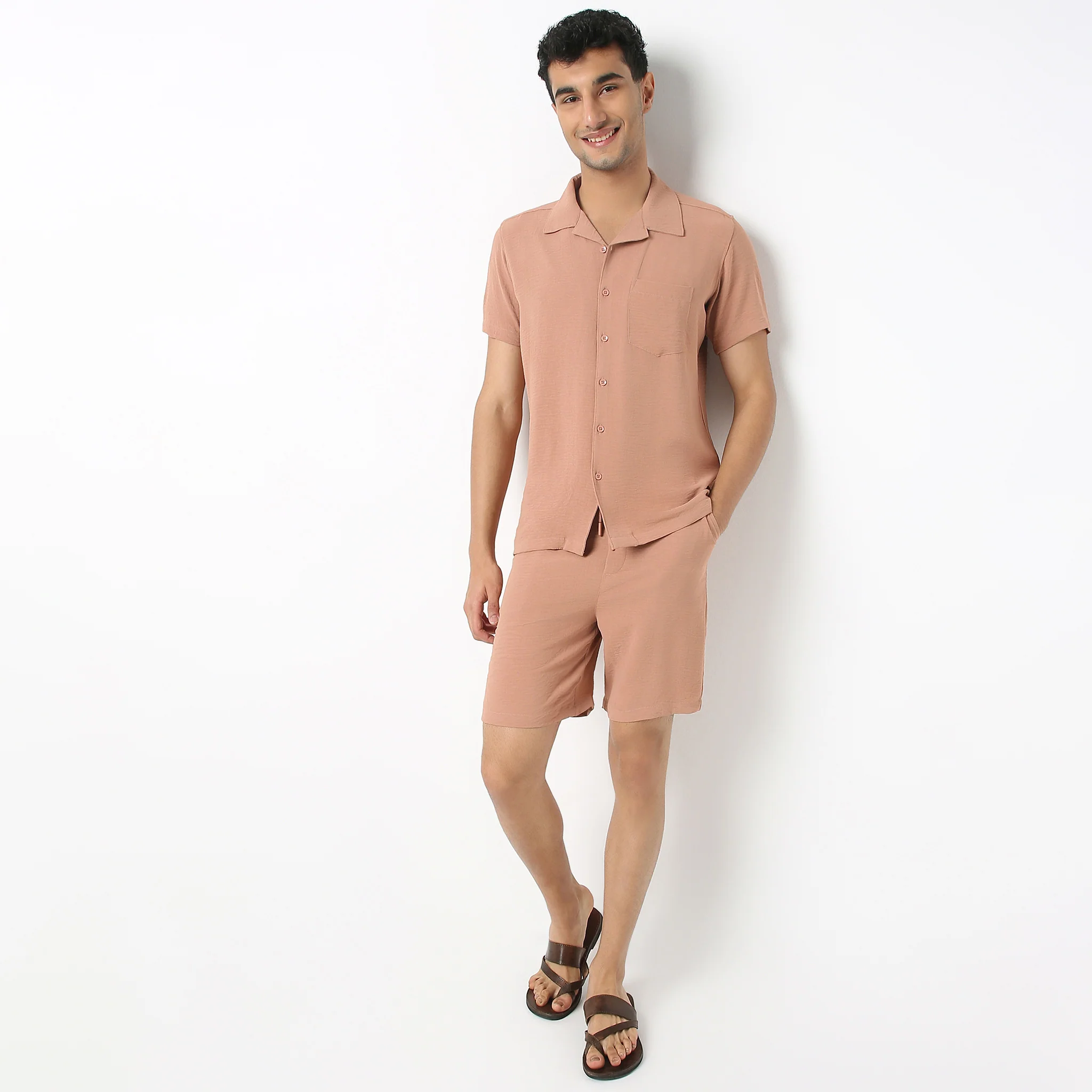 Camp Collar Half Sleeve Lounge Cuban Solid Shirt