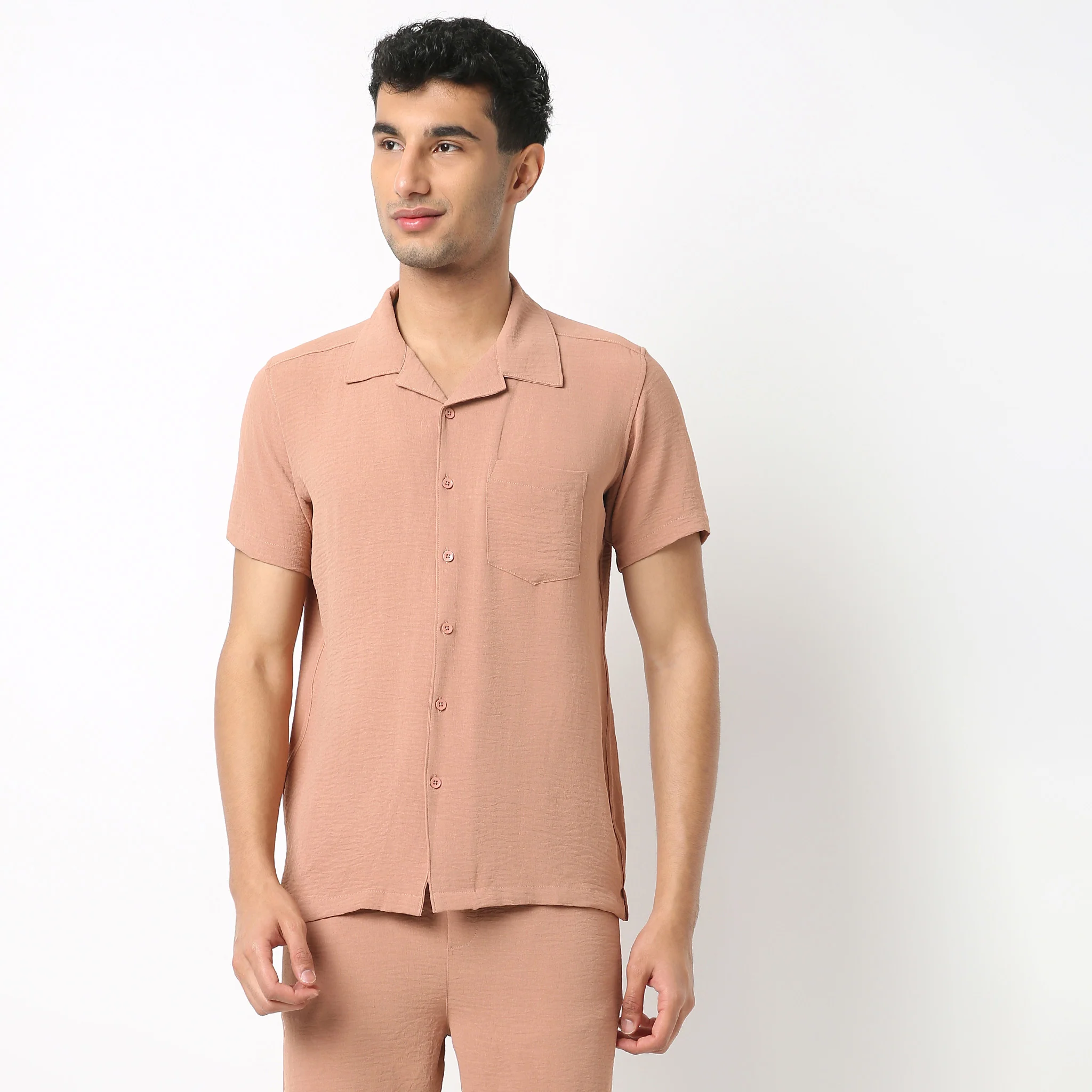 Camp Collar Half Sleeve Lounge Cuban Solid Shirt - Image 2
