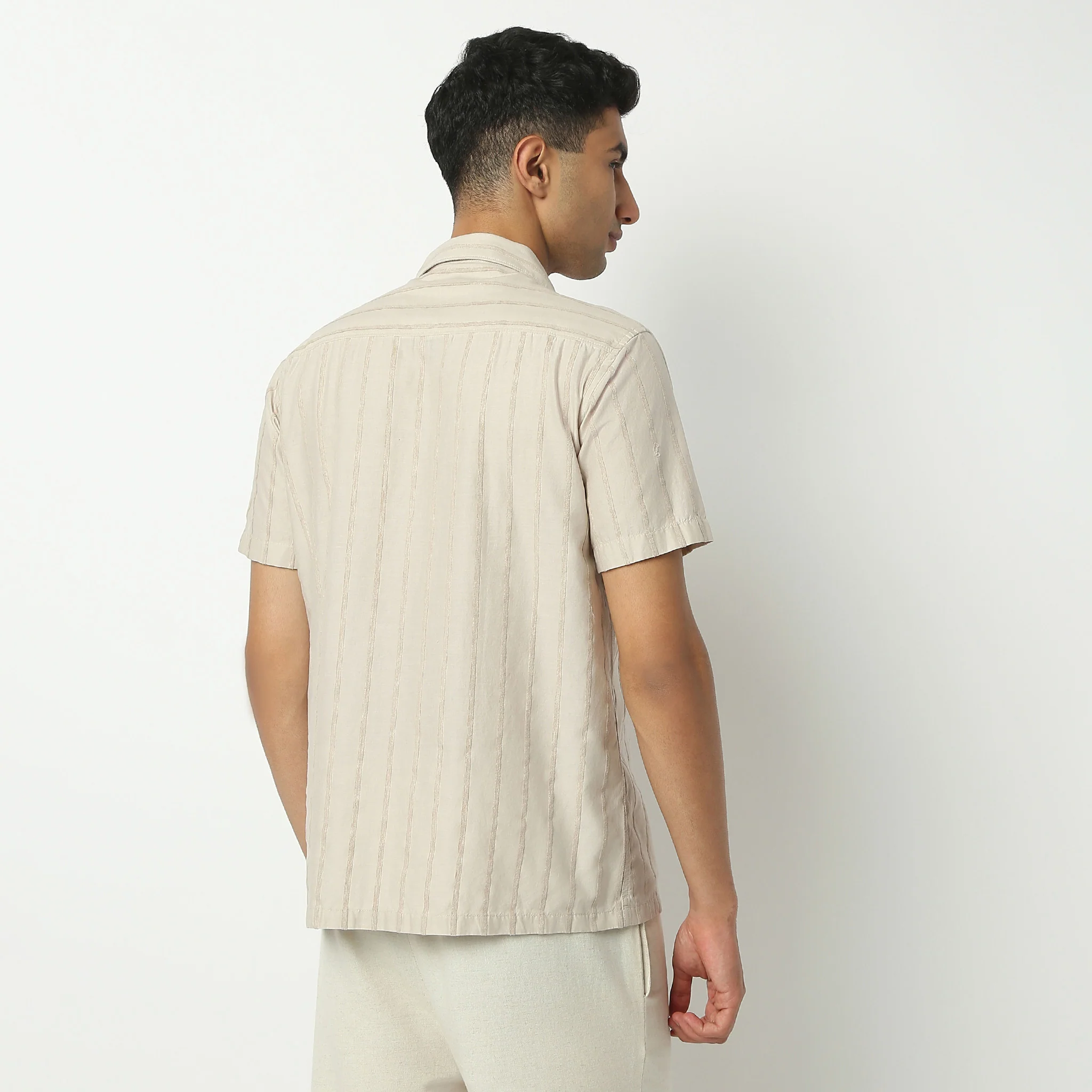 Camp Collar Half Sleeve Striped Structured Solid Bae Shirt - Image 3